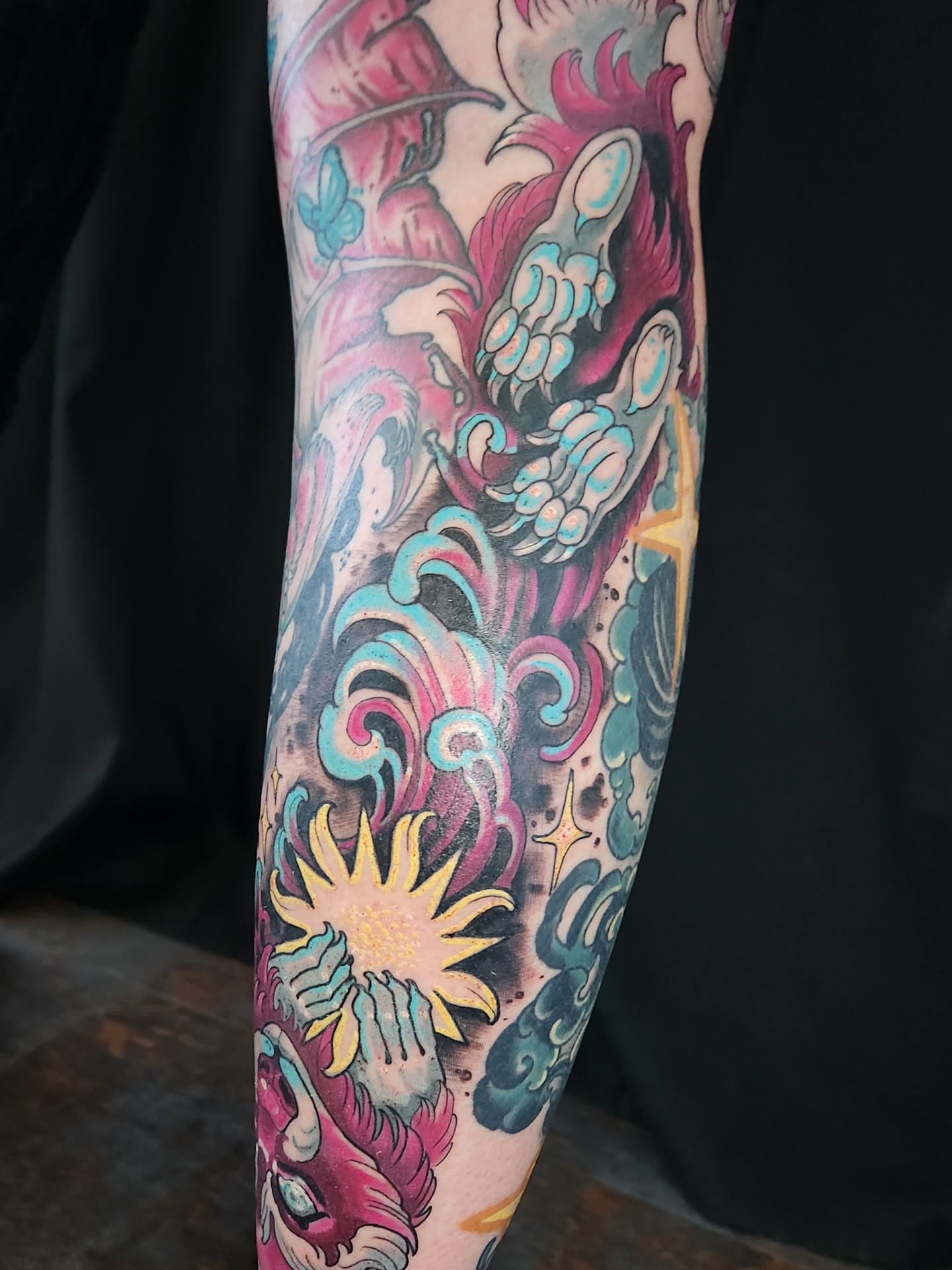 Abstract sea creature new school tattoo on the forearm by Randy