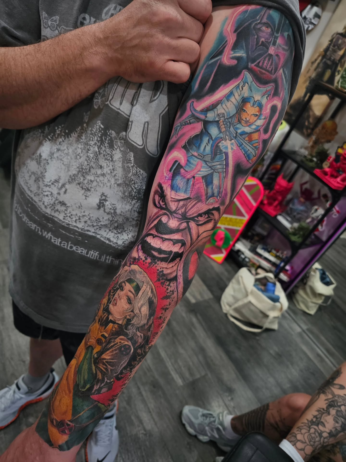 Anime characters anime tattoo on the forearm by Matthew Ashmore