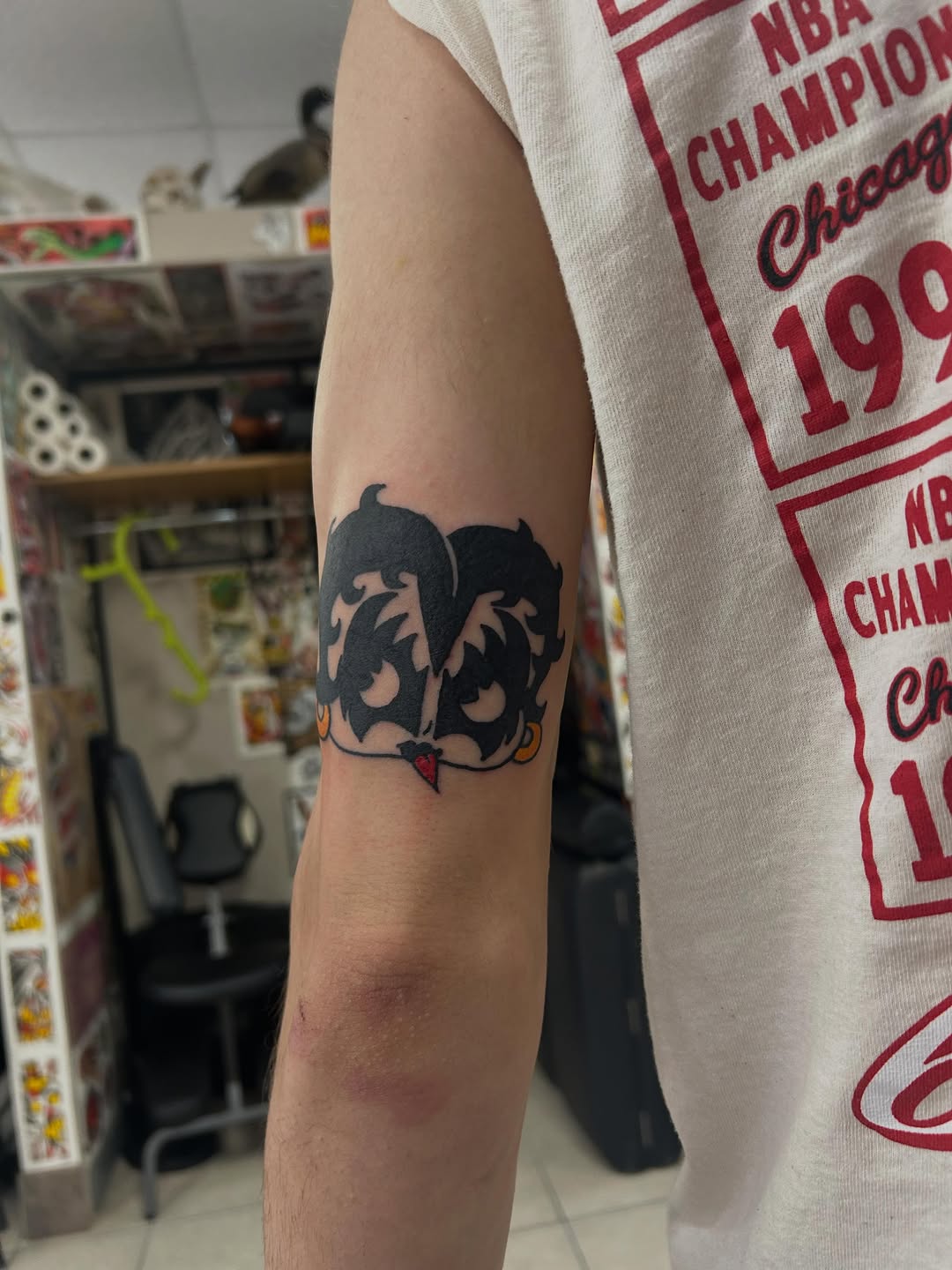 Betty Boop and Koko the Clown tattoo on the forearm by Elizabeth Niederkorn