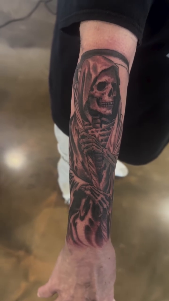 Tattoo by @arclighttattoo — dark_realism, black_and_grey