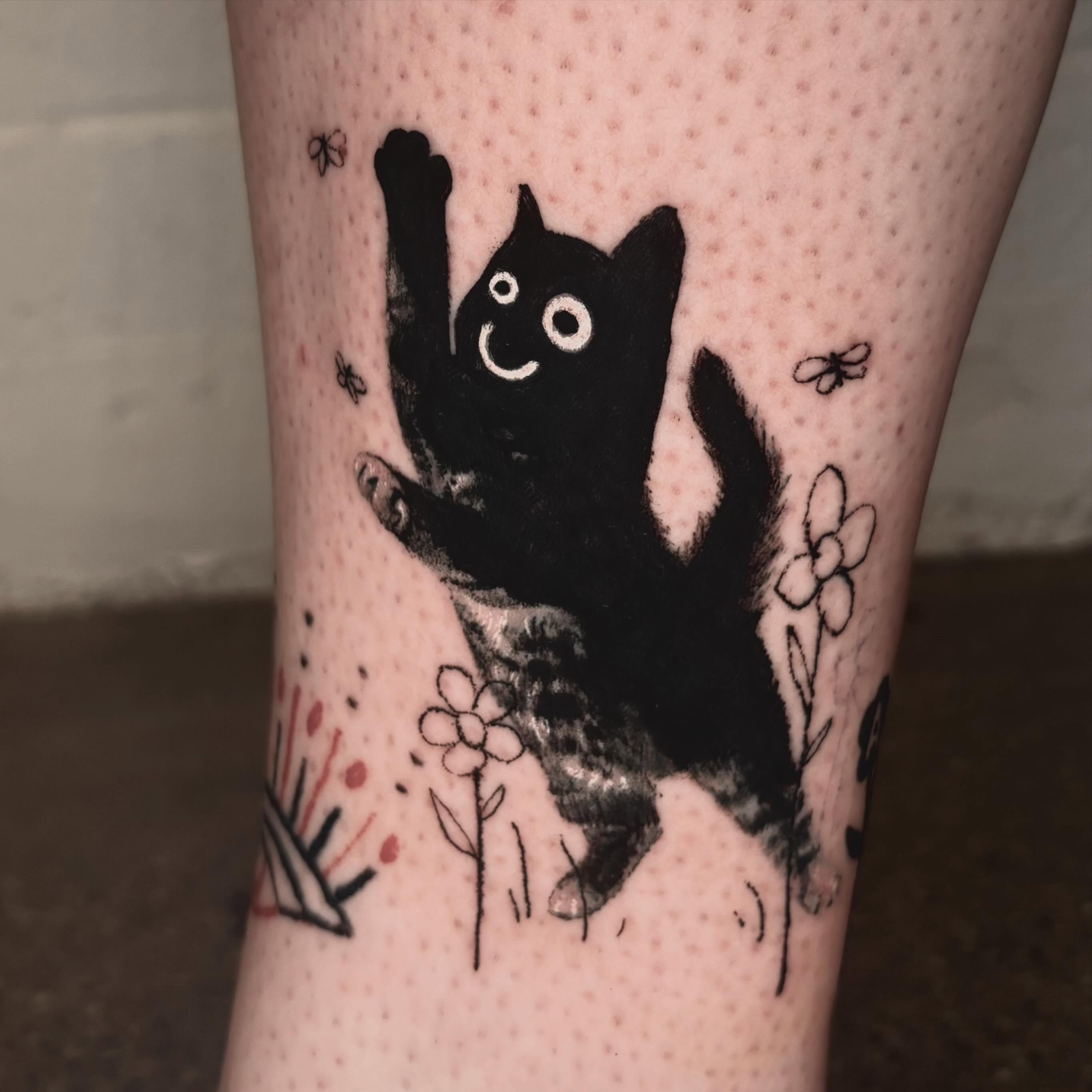 Cat dotwork tattoo on the forearm by @lil_stinker_5000, Portland, Oregon