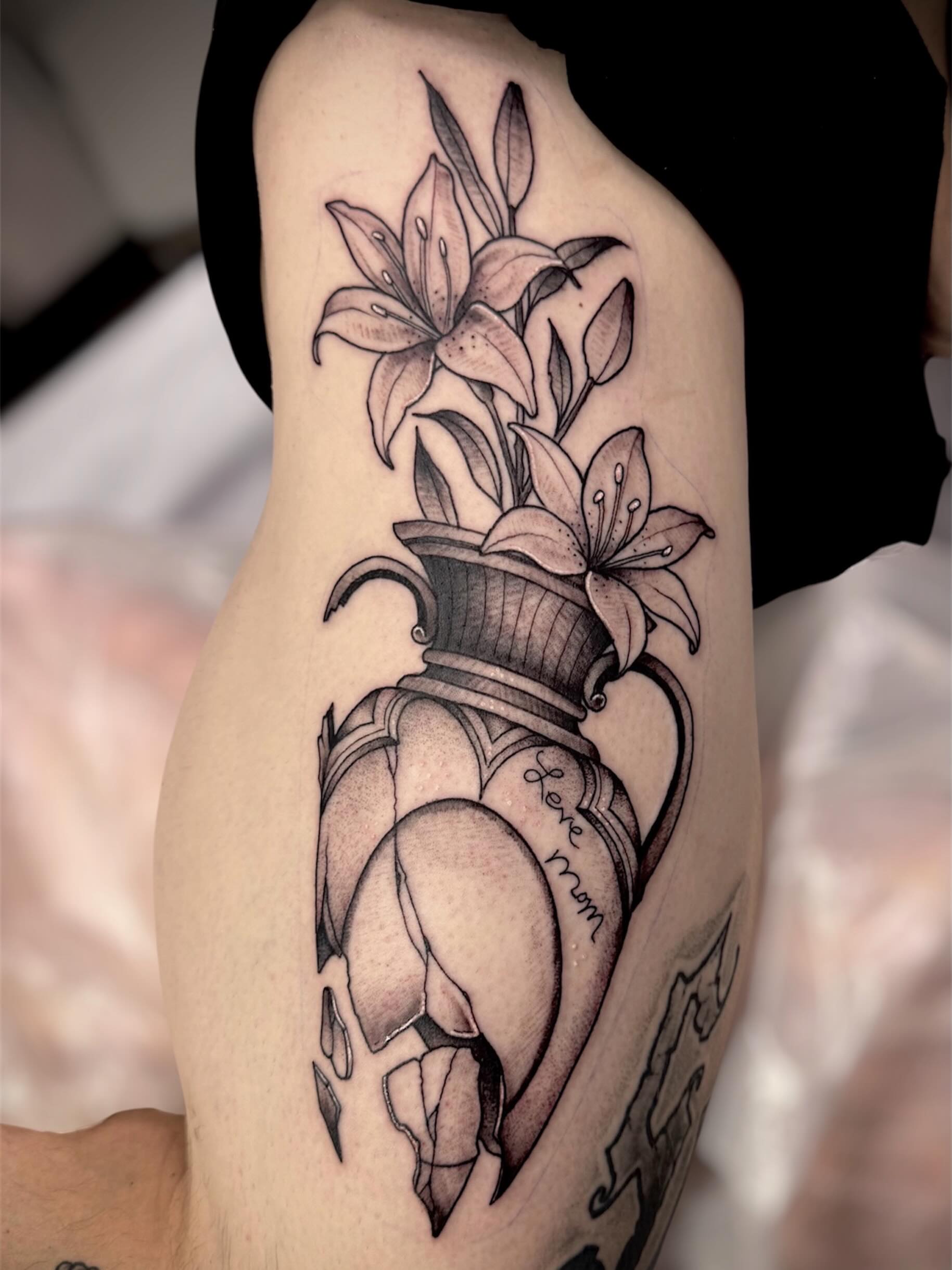 Tattoo by @_crybaby.tattoos — black_and_grey