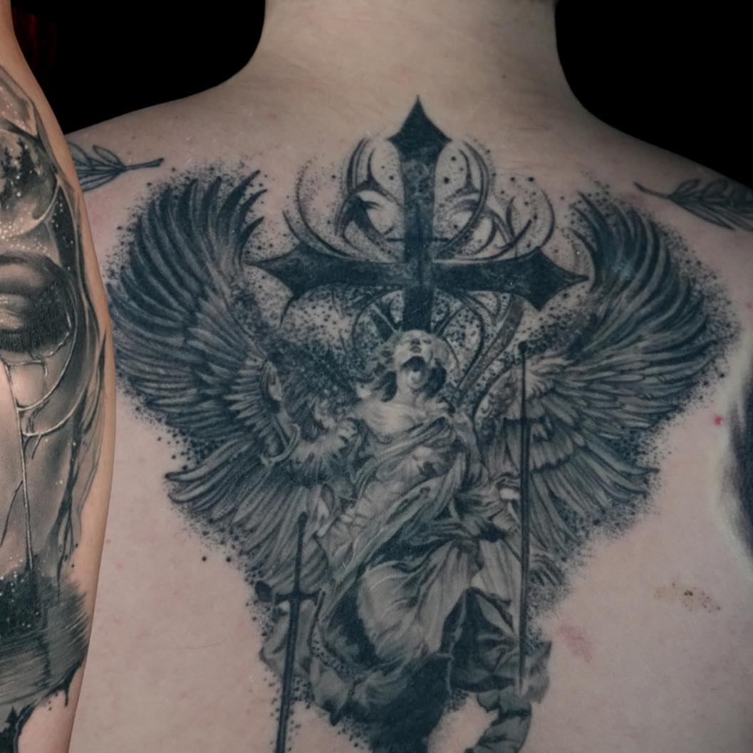 Tattoo by @mattallsman.tattoo — dotwork, black_and_grey