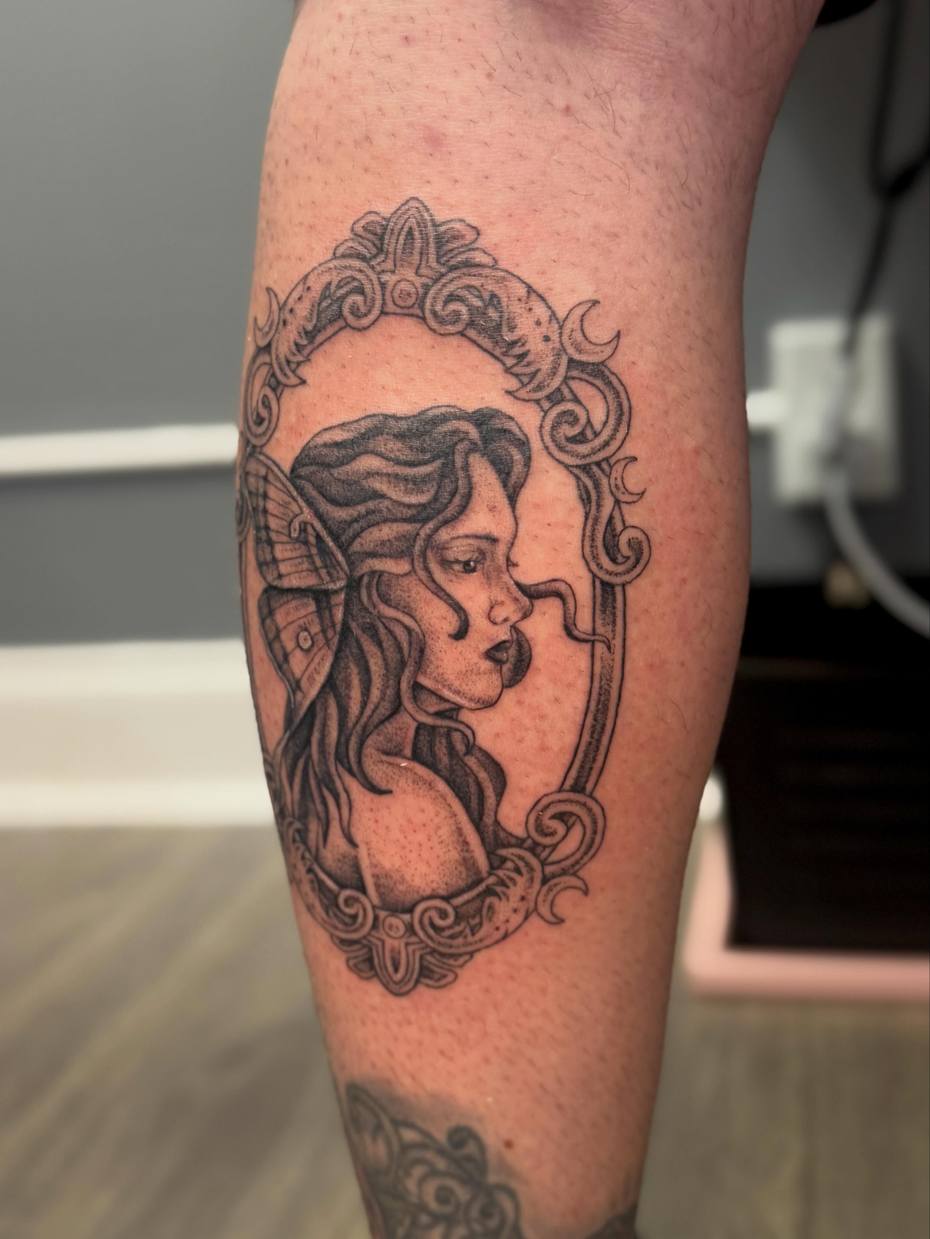 Fairy black and grey tattoo on the forearm by Kamakana Pankiwska