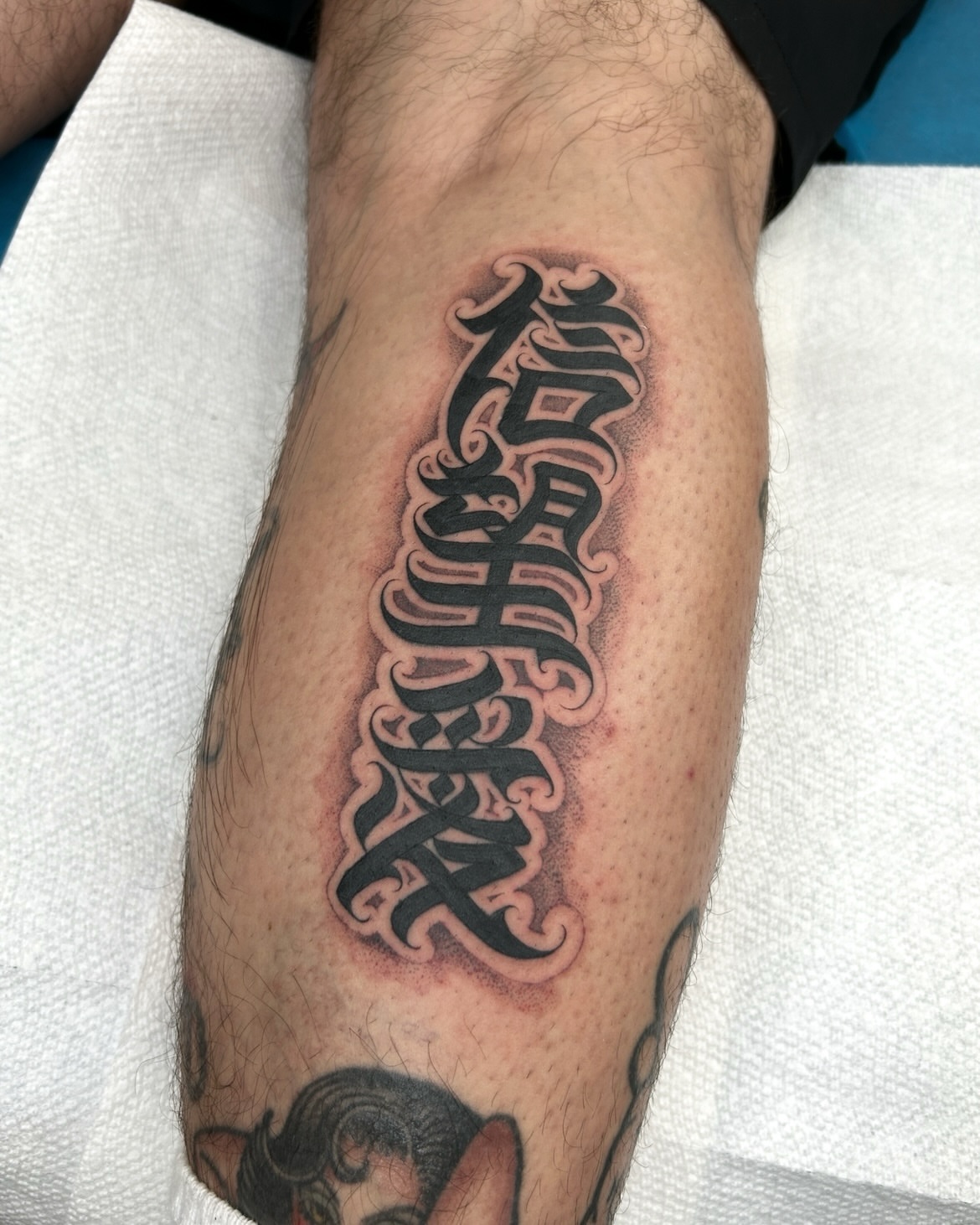 Script lettering lettering script tattoo on the forearm by Joon 치카노레터링