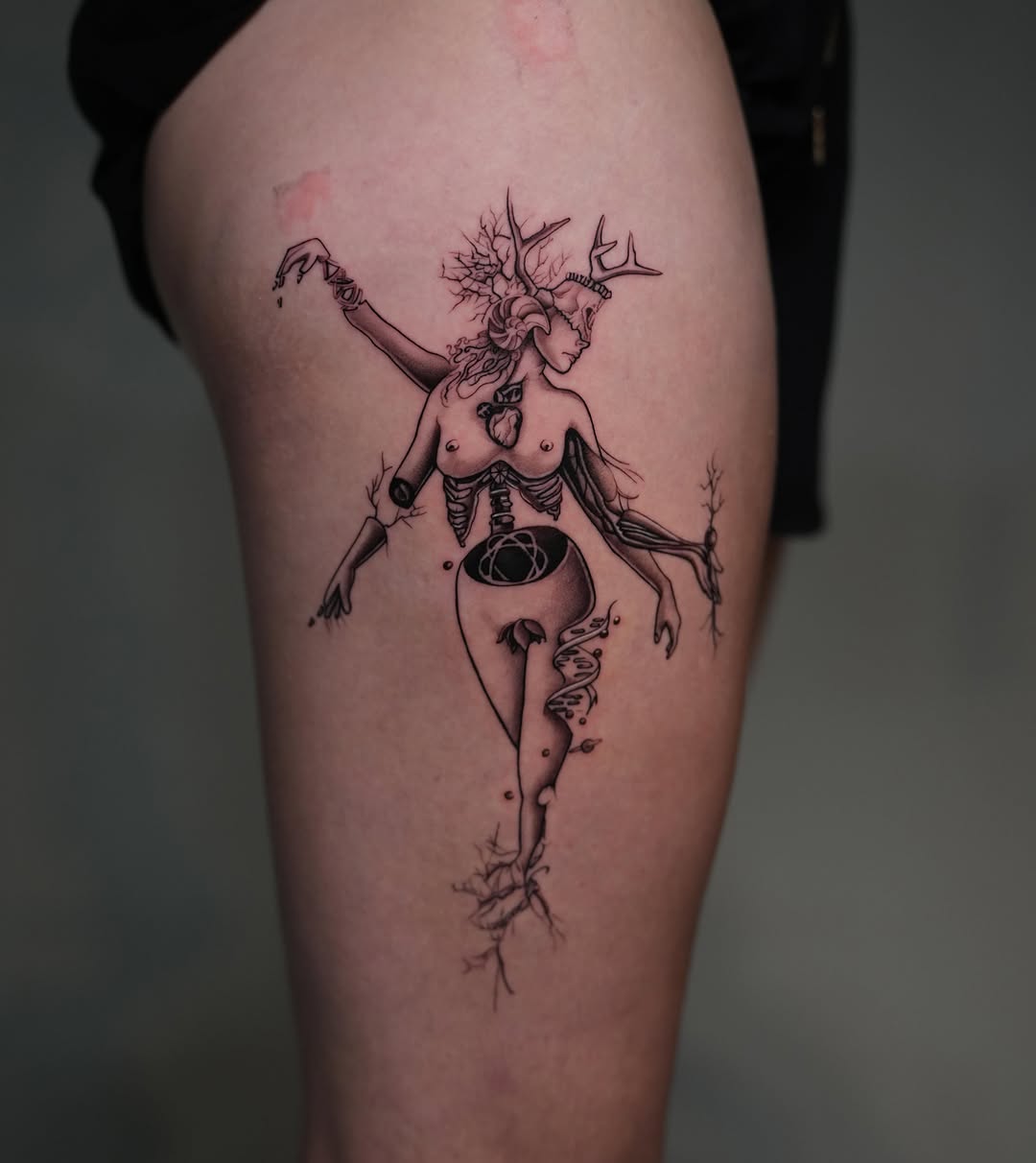 Tattoo by @naveiei — black_and_grey, surrealism