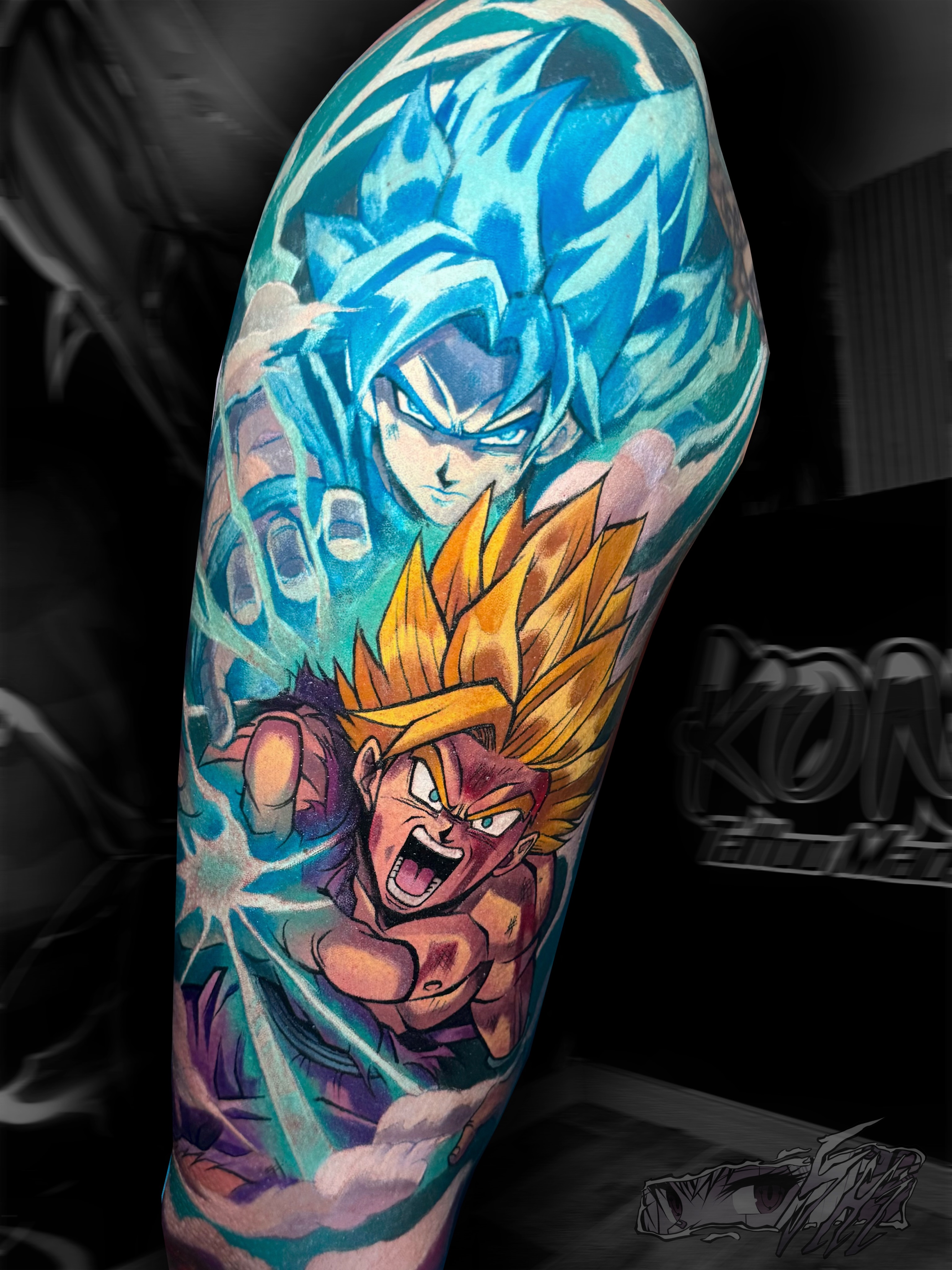 Dragon ball characters anime tattoo on the forearm by Iván Pelegrín Medina