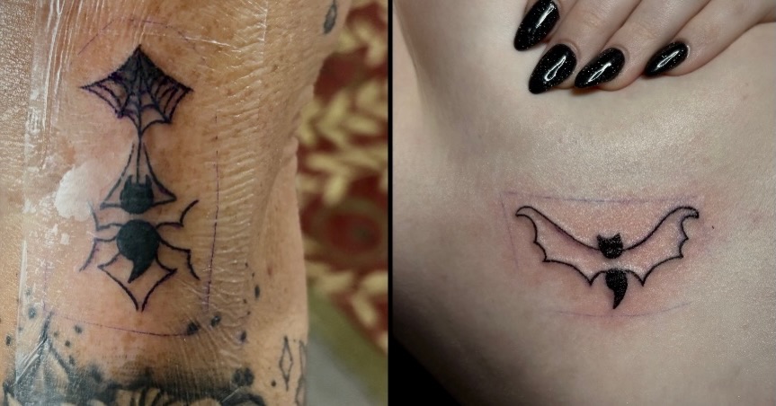 Bat black and grey tattoo on the thigh by Rayne