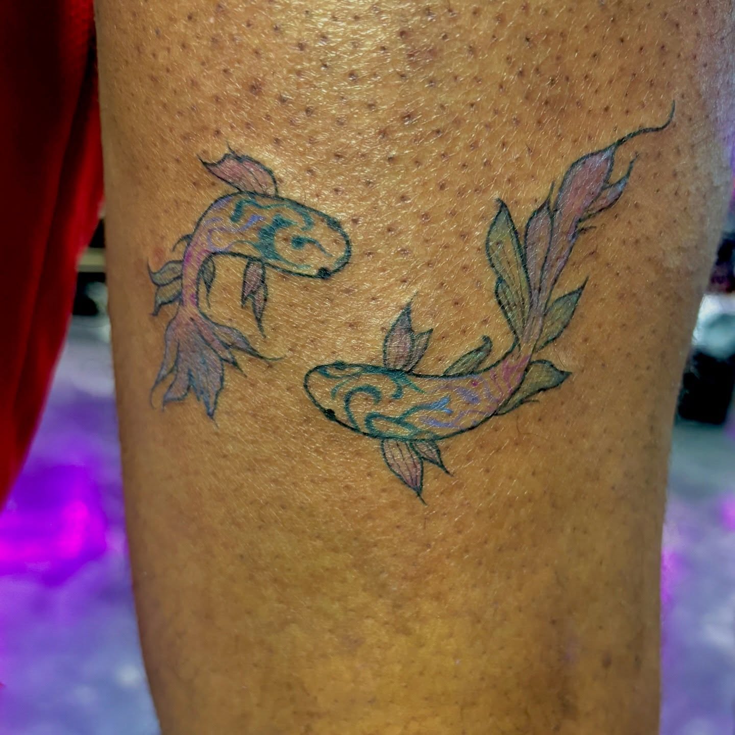 Koi fish dotwork tattoo on the leg by Tessahwessah 🧞‍♀️