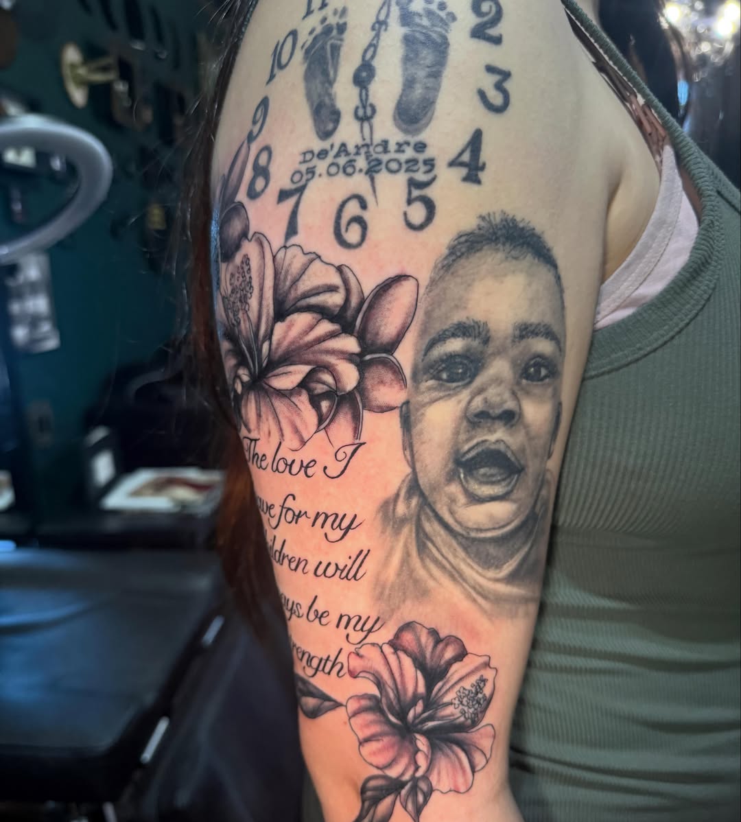 Tattoo by @tink_tattoos — realism, black_and_grey