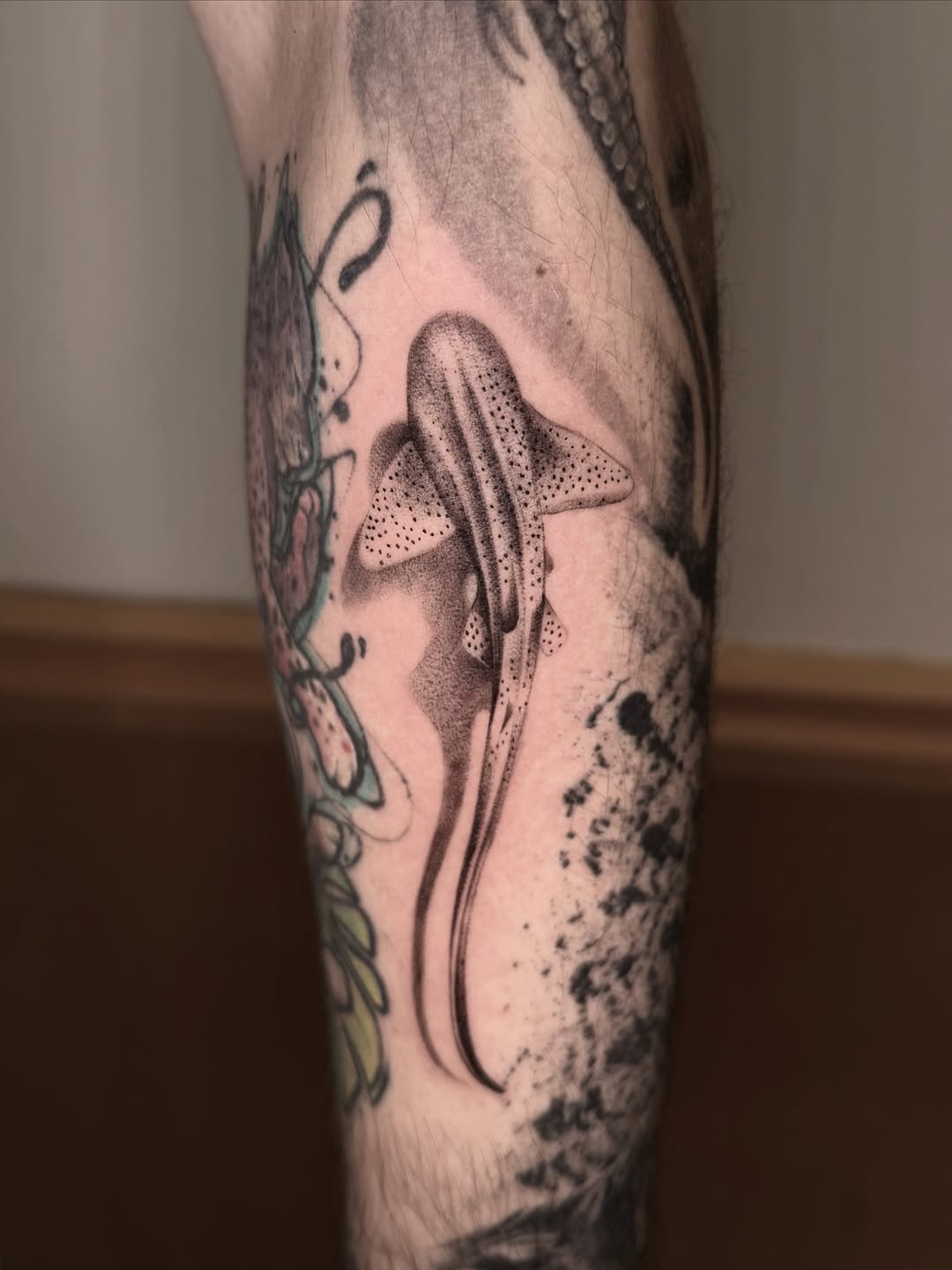 Shark fine line tattoo on the forearm by Ivy🌱, New York, New York
