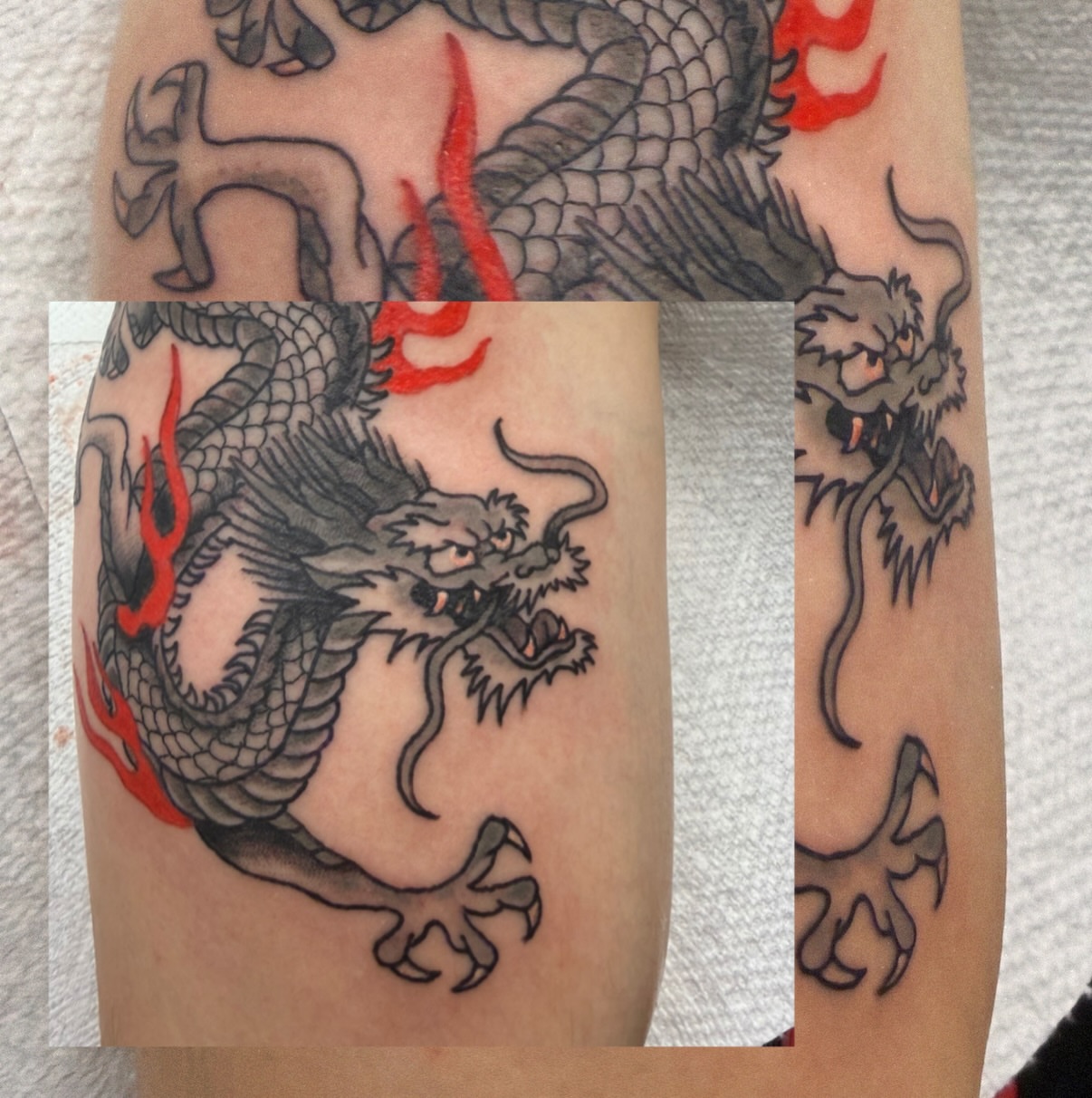Tattoo by @s.hawtyseven — black_and_grey, japanese_irezumi