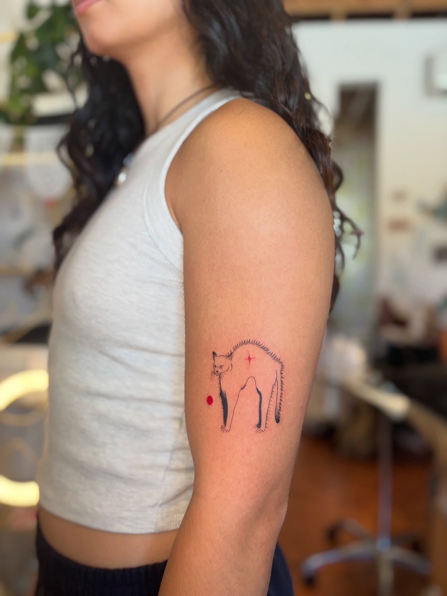 Cat dotwork tattoo on the forearm by carla sofia