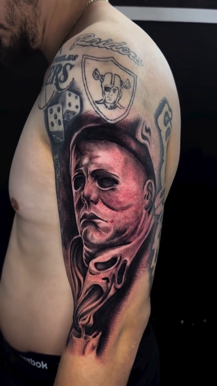 Michael Myers portrait realism tattoo by πΎππππππππ
