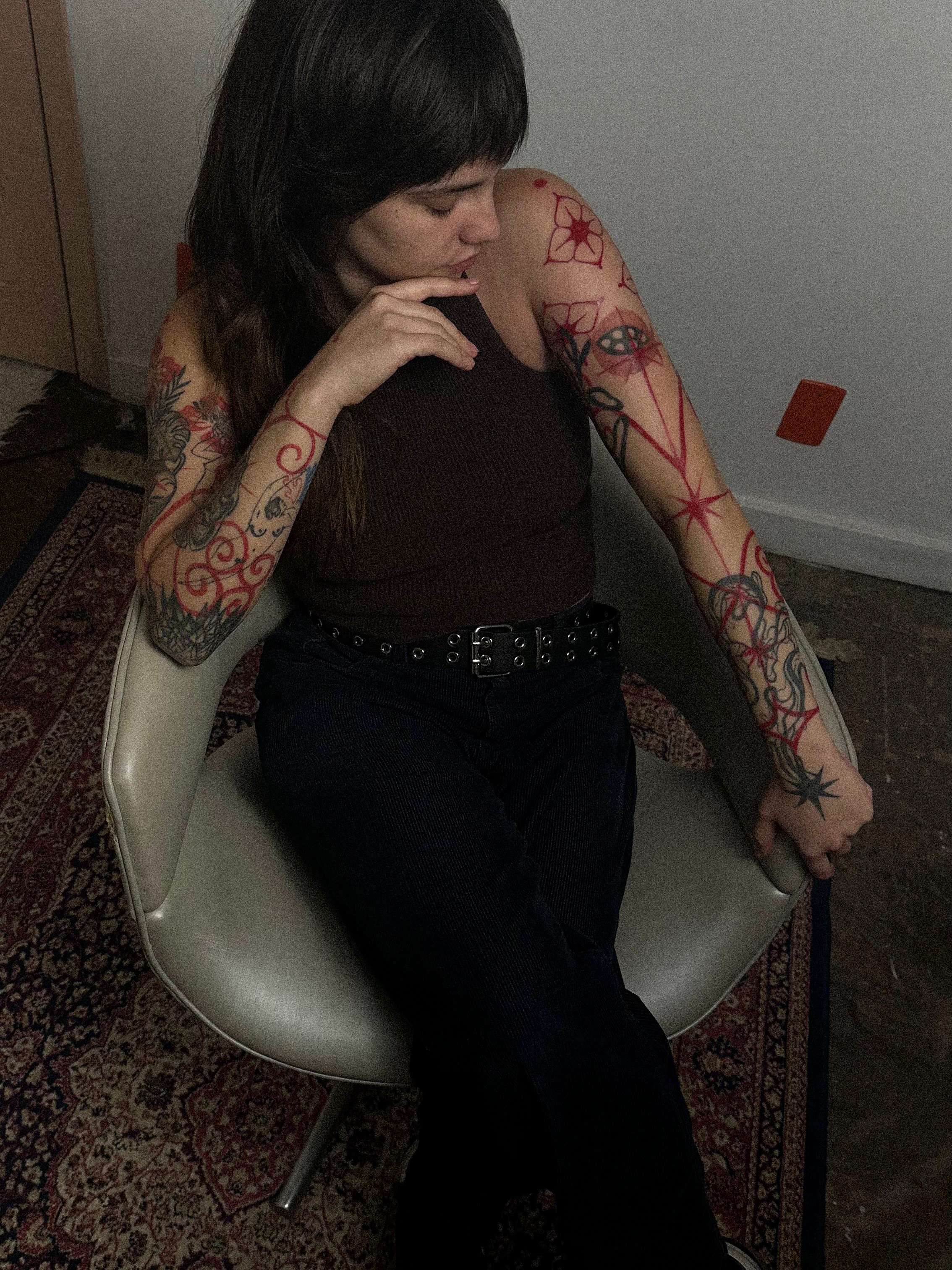 Geometric geometric tattoo on the upper arm by júlia sanches ✦︎