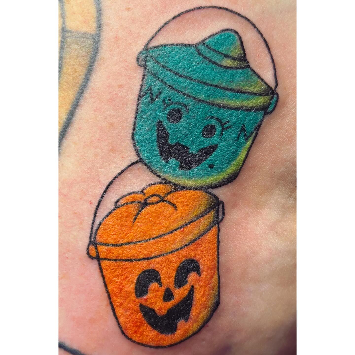 Halloween buckets American traditional tattoo on the forearm by ❁ Tat2friend ❁