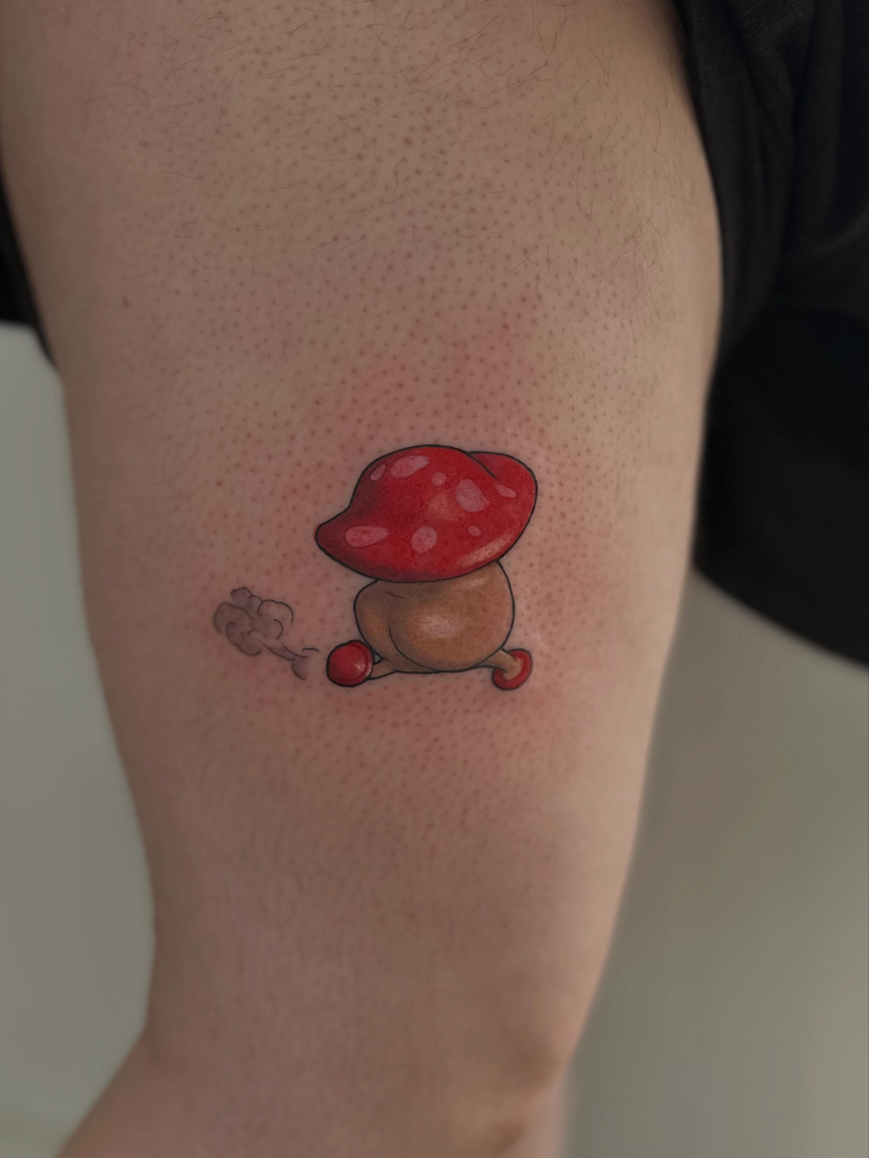 Mushroom dotwork tattoo on the thigh by Micha Sol
