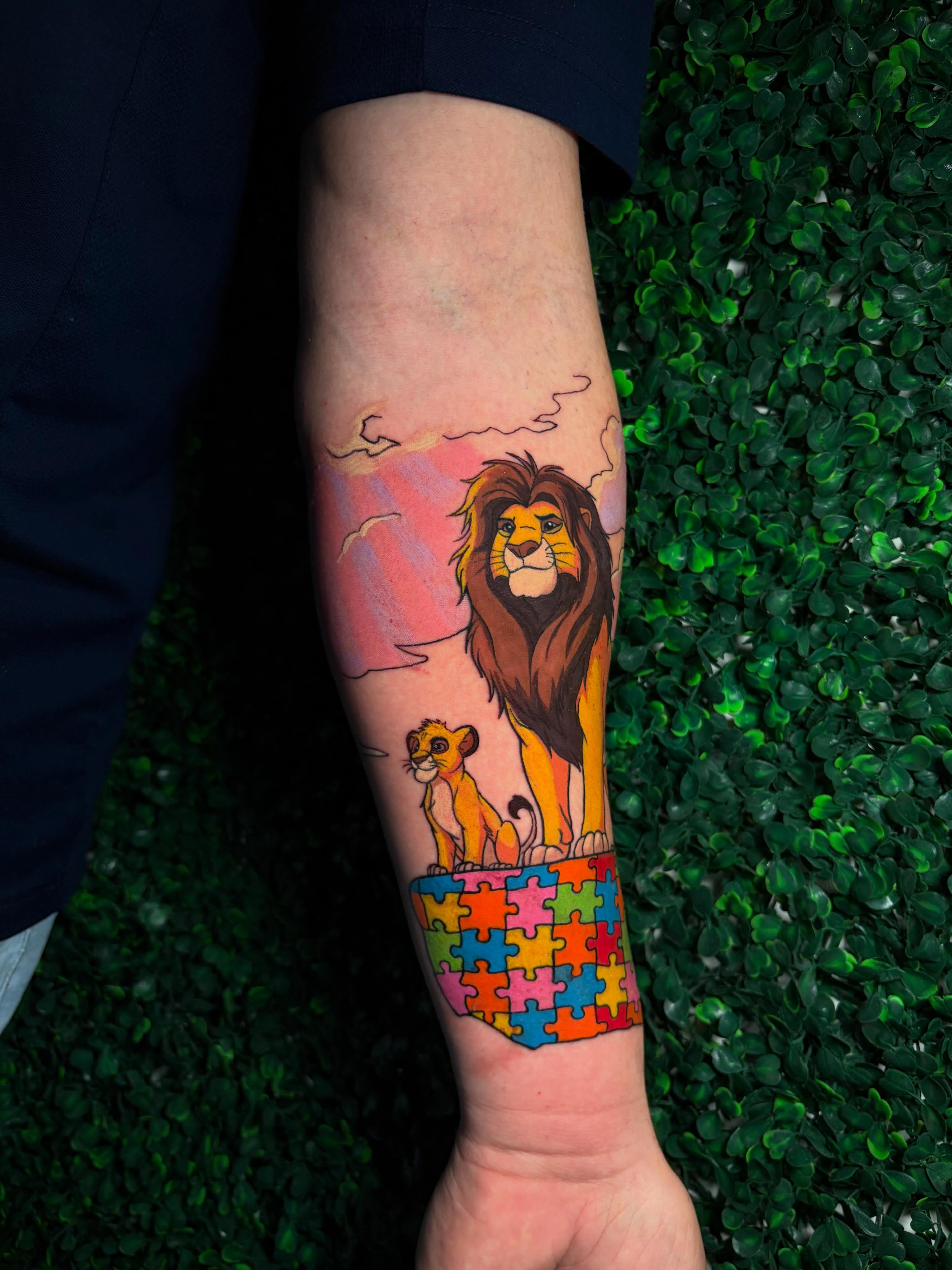 Lion and cub illustrative tattoo on the forearm by ⚜️Dub Aizpurua⚜️