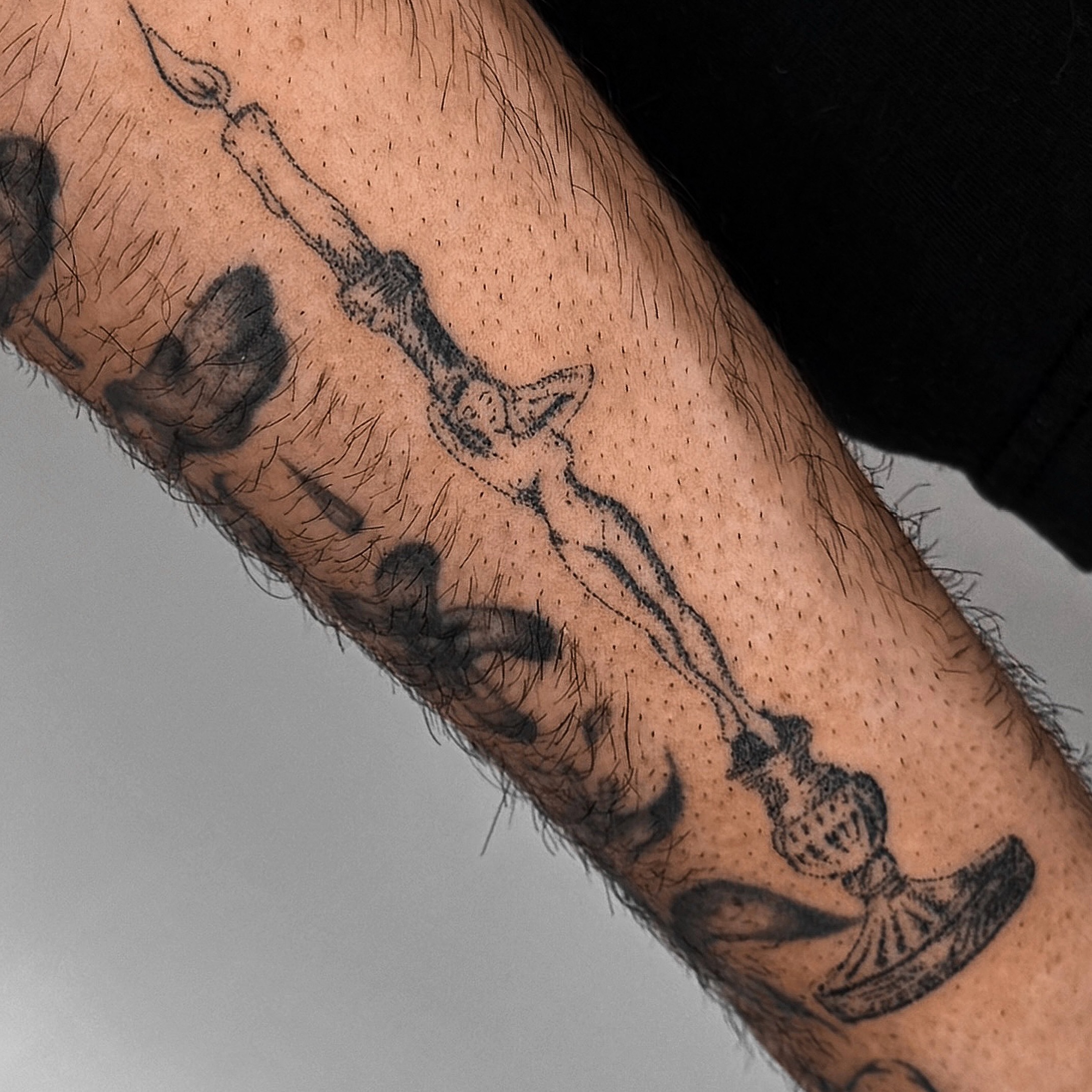Tattoo by @handpokeforever — black_and_grey