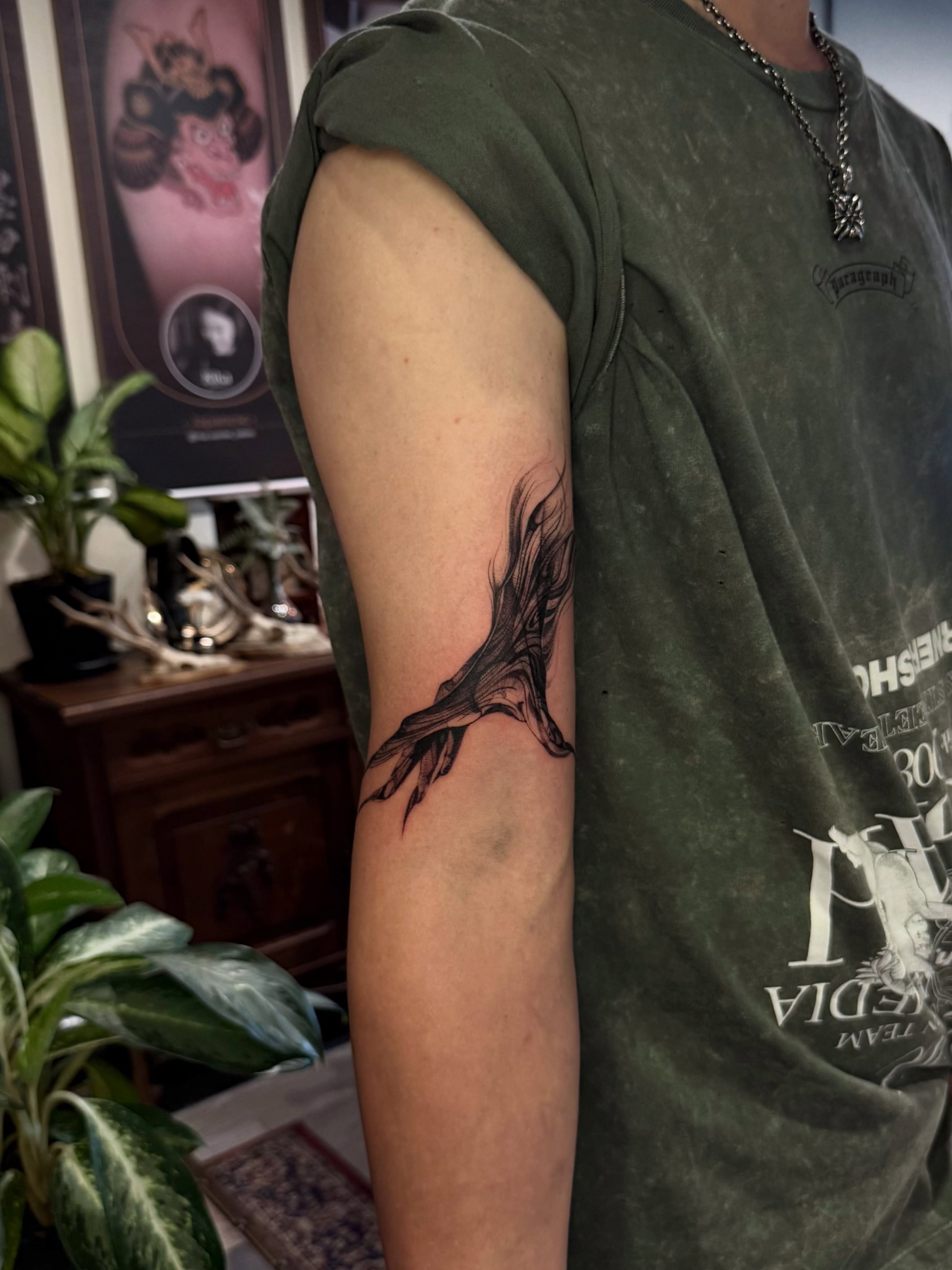 Tree roots black and grey tattoo on the forearm by Vold