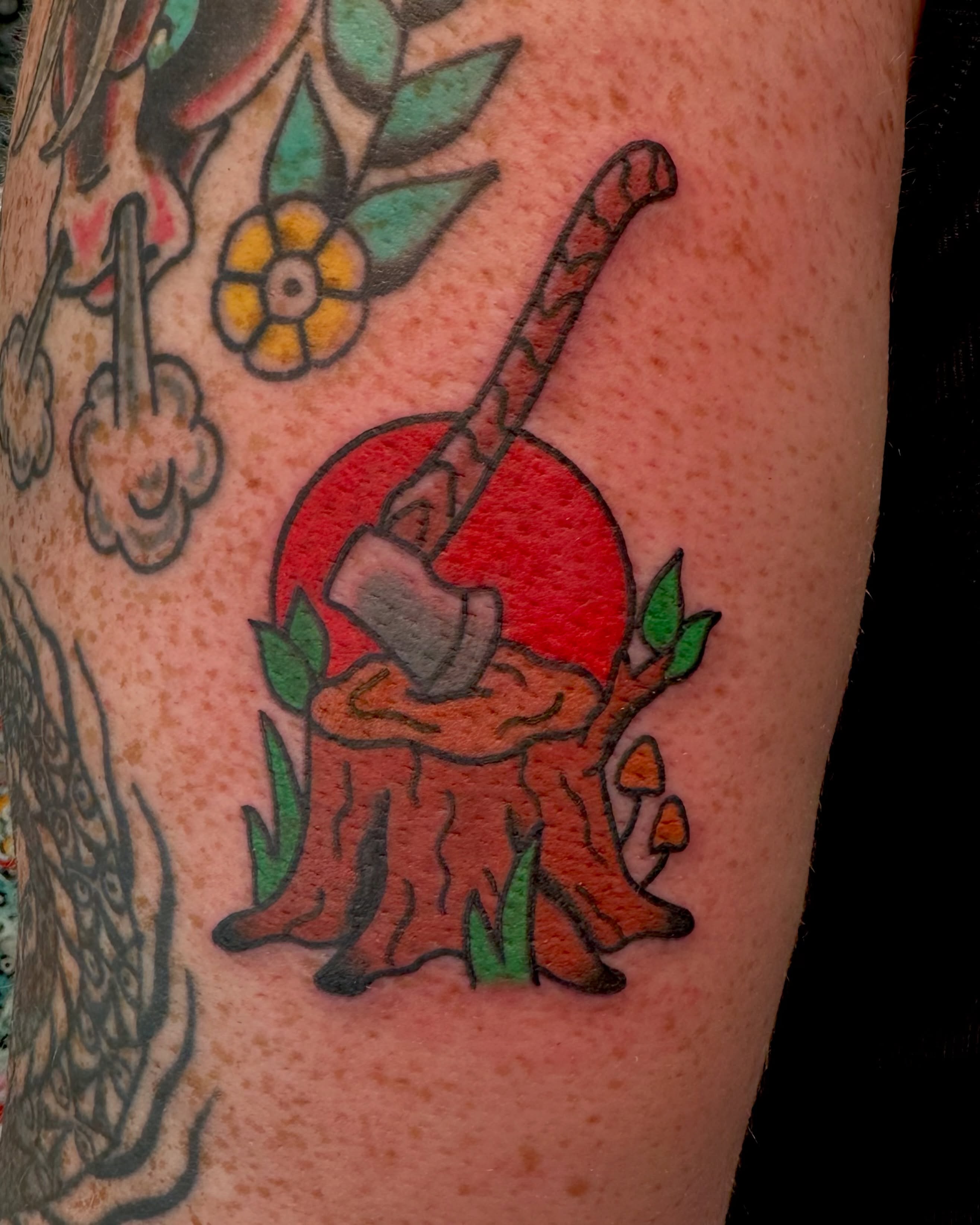Axe and stump American traditional tattoo on the forearm by β₯ππππππβ₯ππππβ₯ Traditional Tattoos