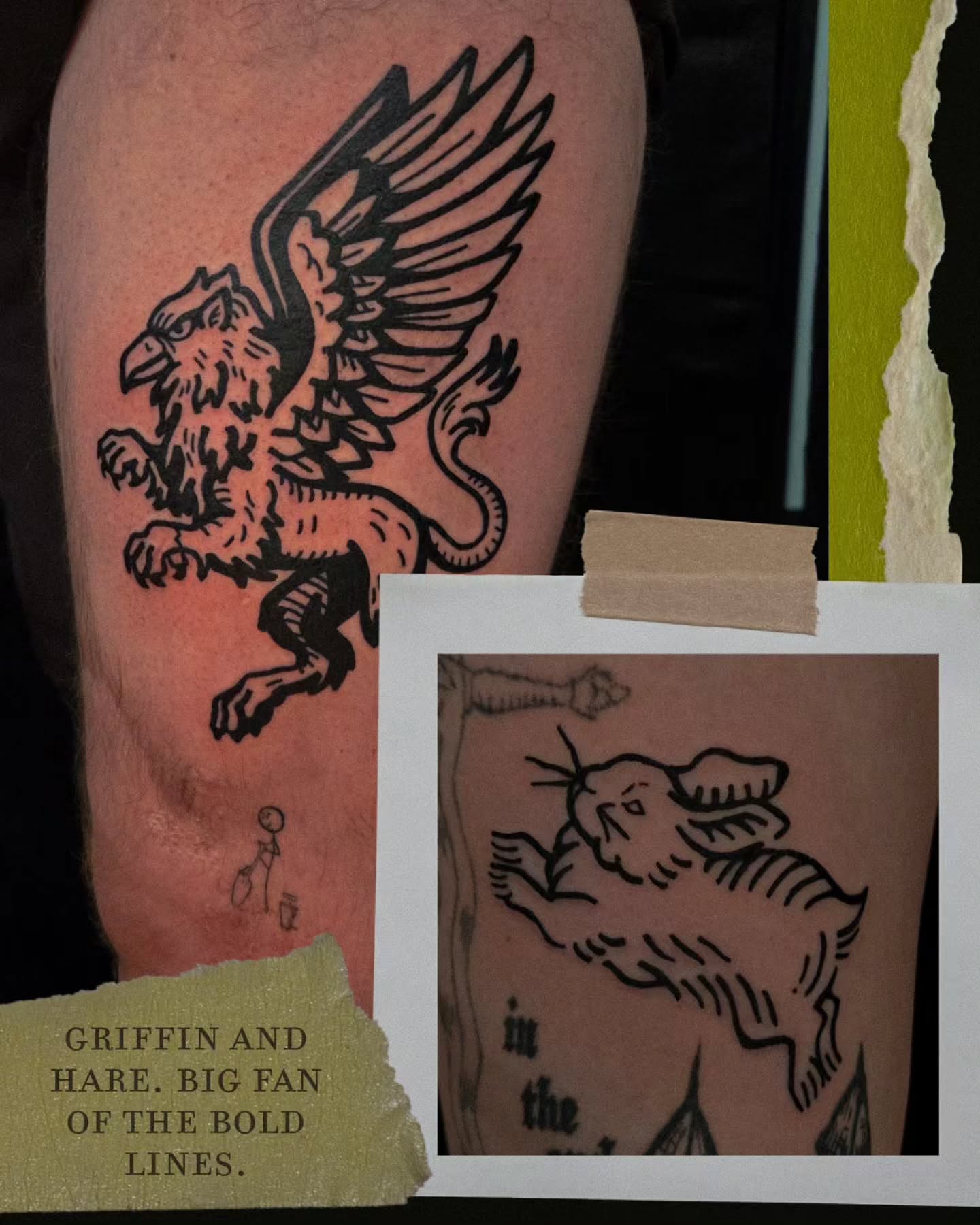 Griffin and hare American traditional tattoo on the forearm by ashley blyght