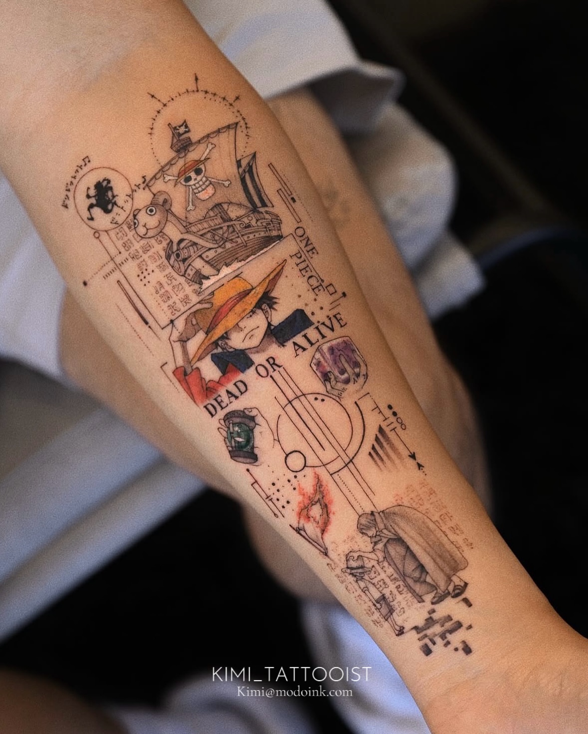 Tattoo by @kimi_tattooist — anime, dotwork