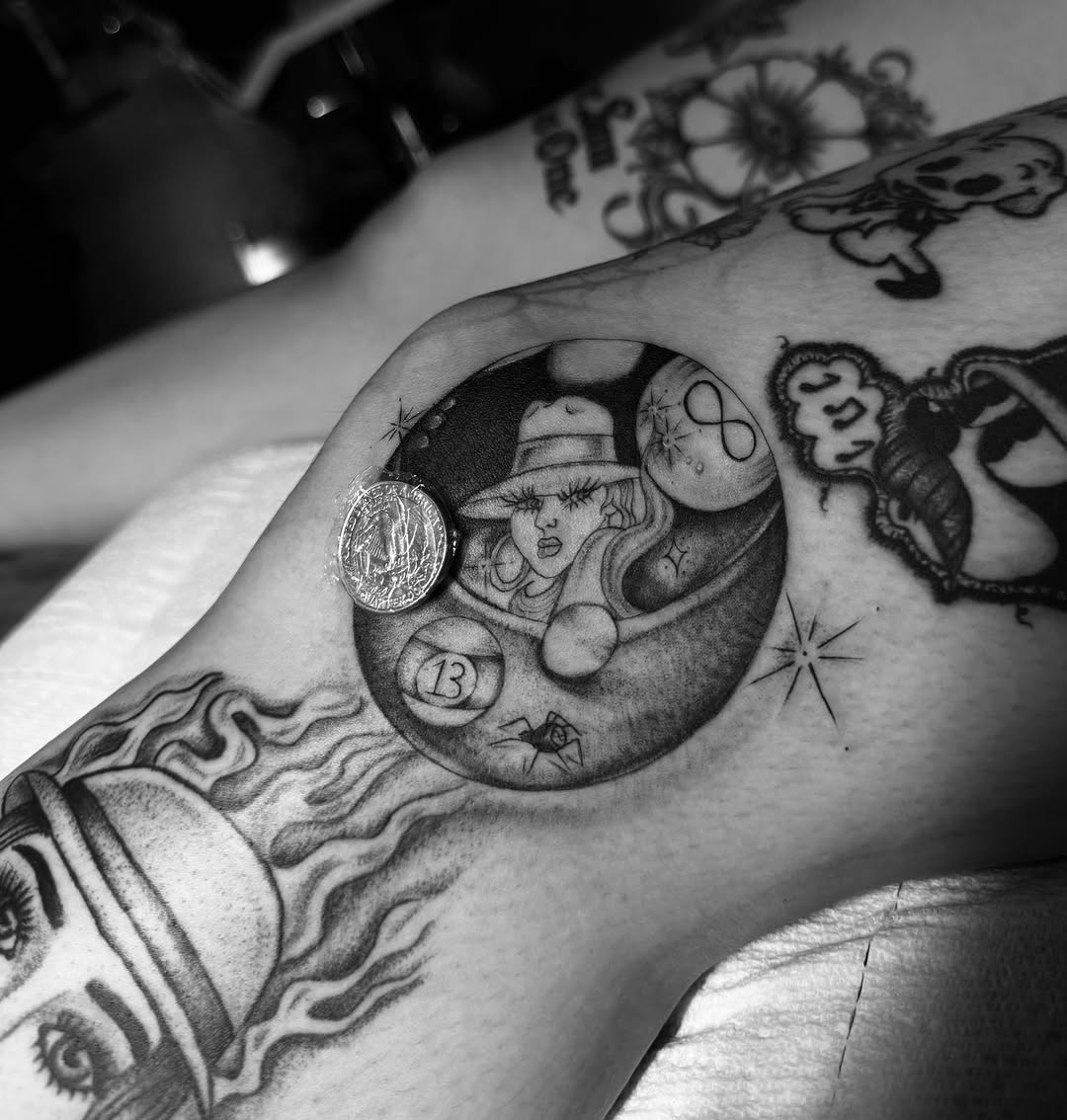Woman with hat American traditional tattoo on the forearm by Giana Martinez, Wichita, Kansas