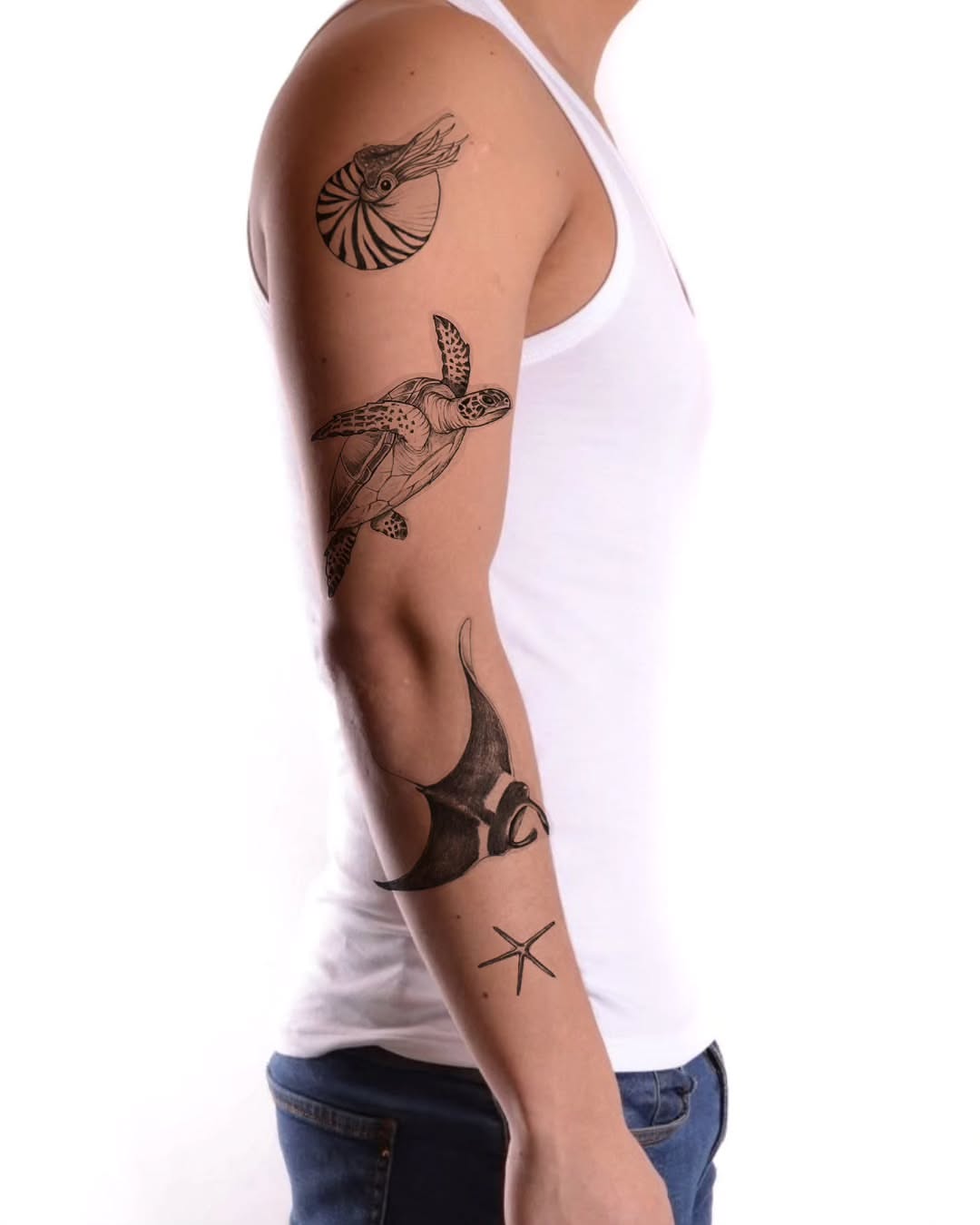 Sea turtle black and grey tattoo on the forearm by Tattoo artist - Luciana Dsilva, San Francisco, California