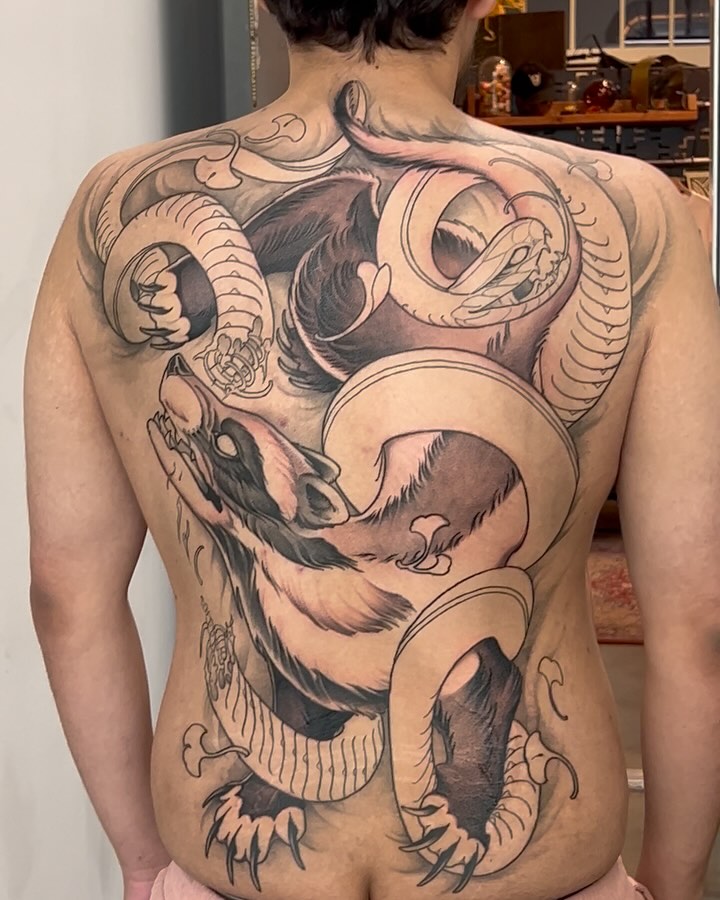 Tattoo by @rog_kelly — japanese_irezumi, black_and_grey