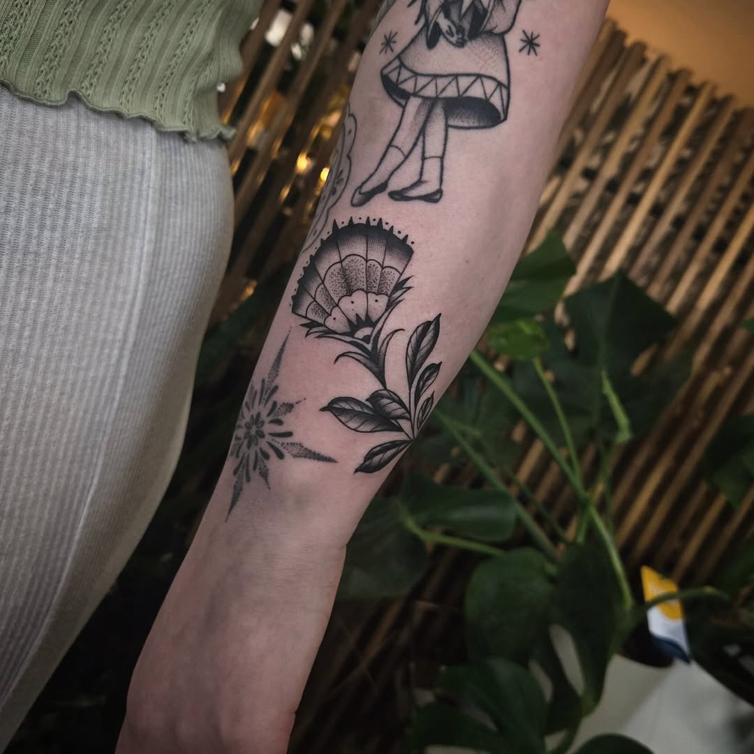Tattoo by @alexandraathenstattoo — black_and_grey, dotwork