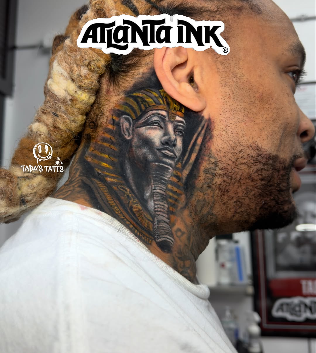 Pharaoh realism tattoo on the neck by thee Magician🧞♀️, Atlanta, Georgia