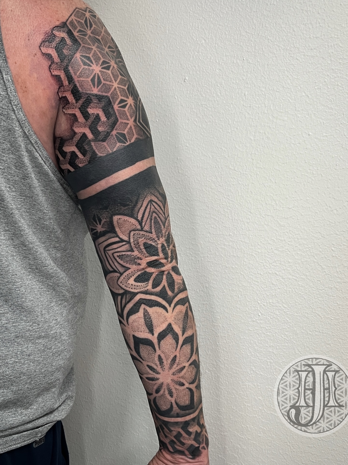 Geometric patterns geometric tattoo on the forearm by Jordan Hunt