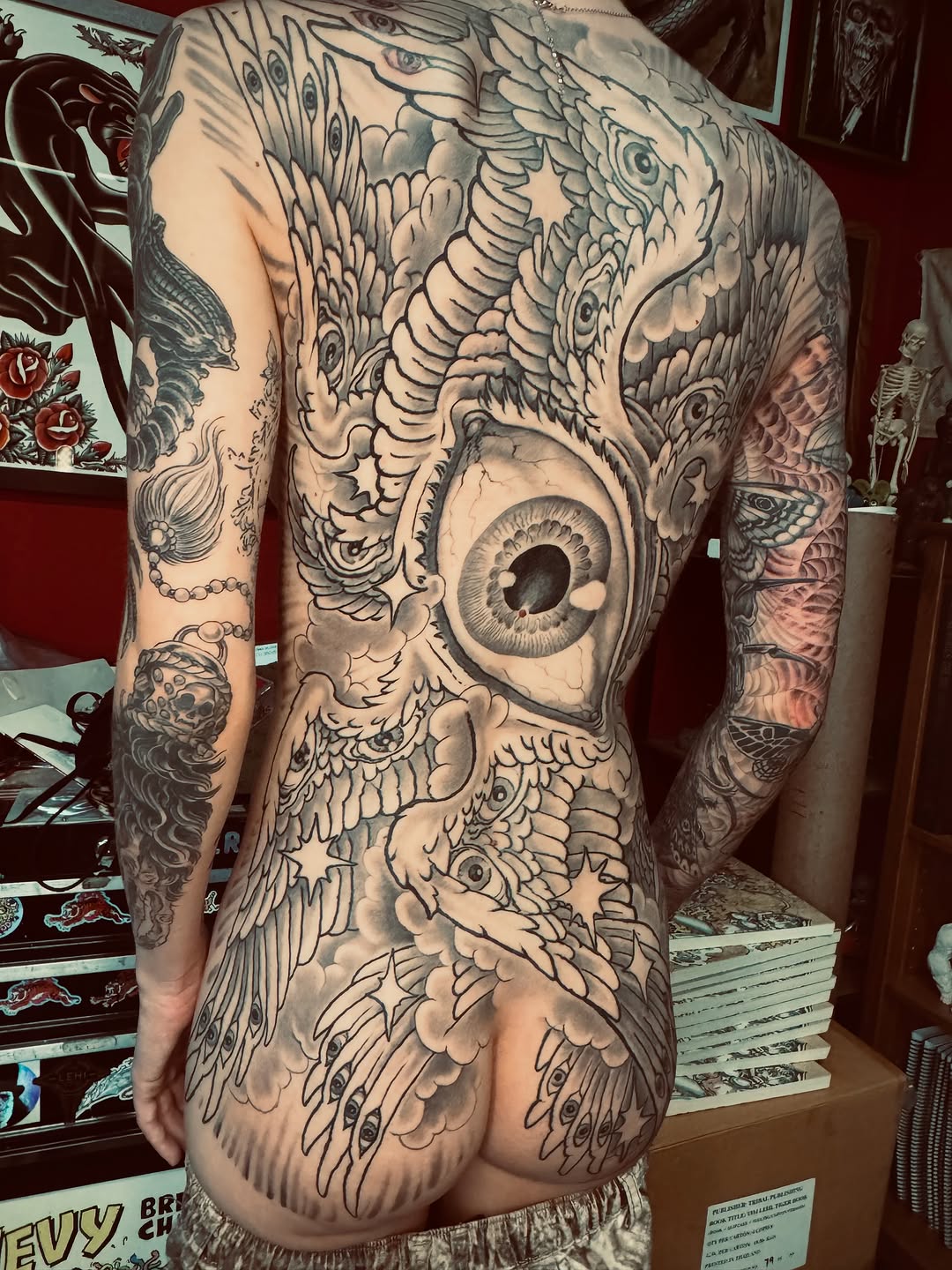 Ignorant tattoo on the back by Tim Lehi, Oakland, California