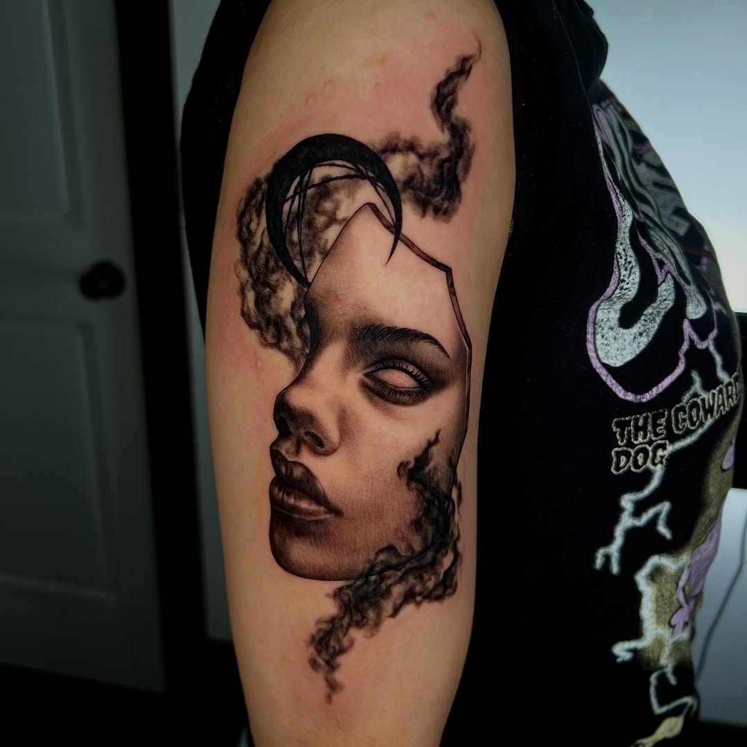 Tattoo by @zombiecattats — realism, black_and_grey
