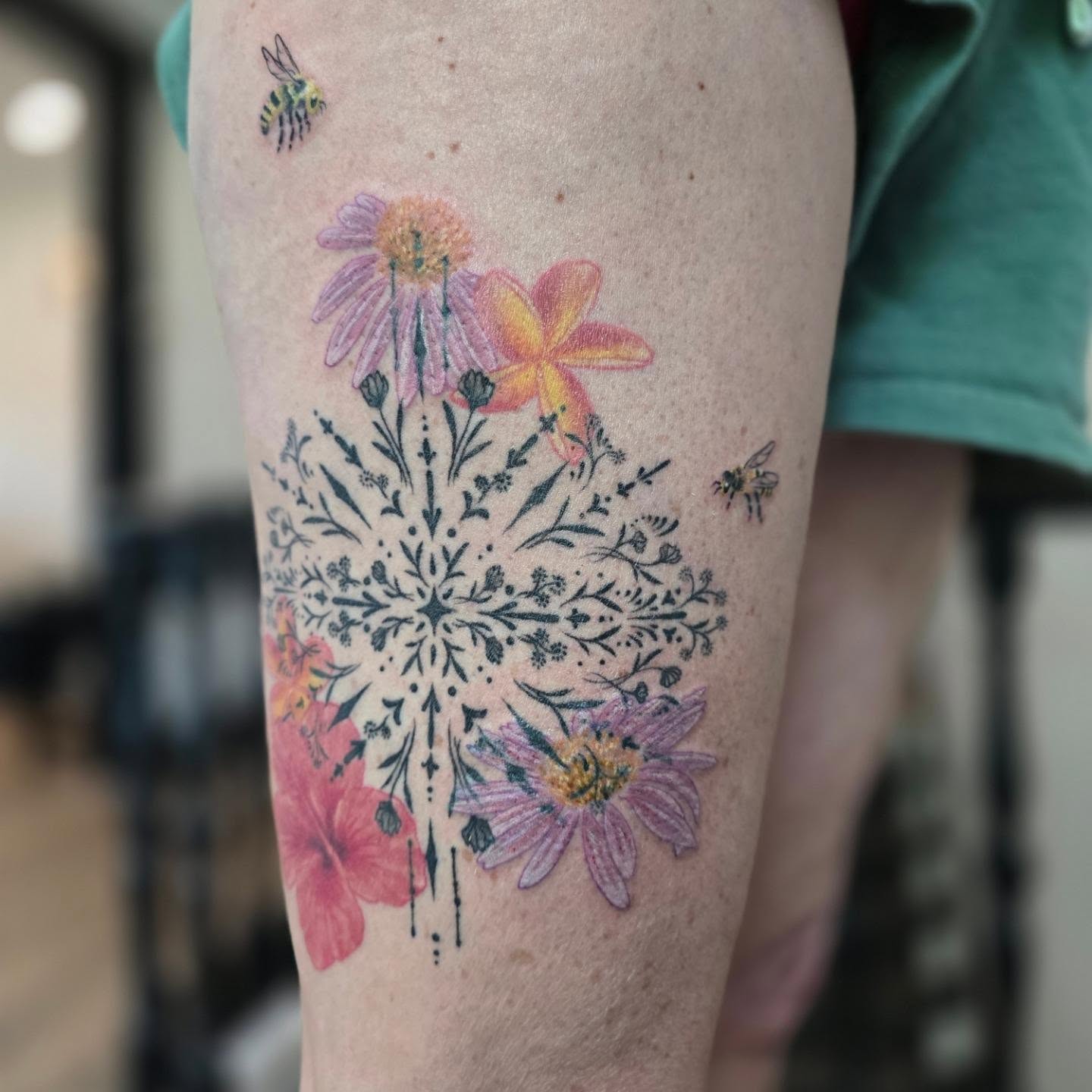 Floral mandala dotwork tattoo on the forearm by 🖤🥀🐉Taylor Nichole👻🌙✨️