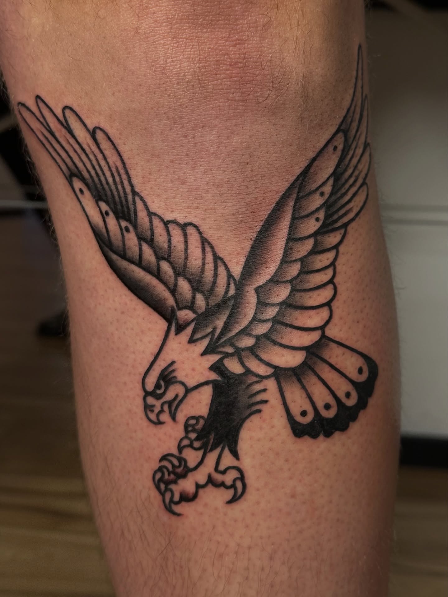 Eagle American traditional tattoo on the forearm by 𝓡𝓸𝓼𝓮 𝓗𝓪𝔂𝓮𝓼