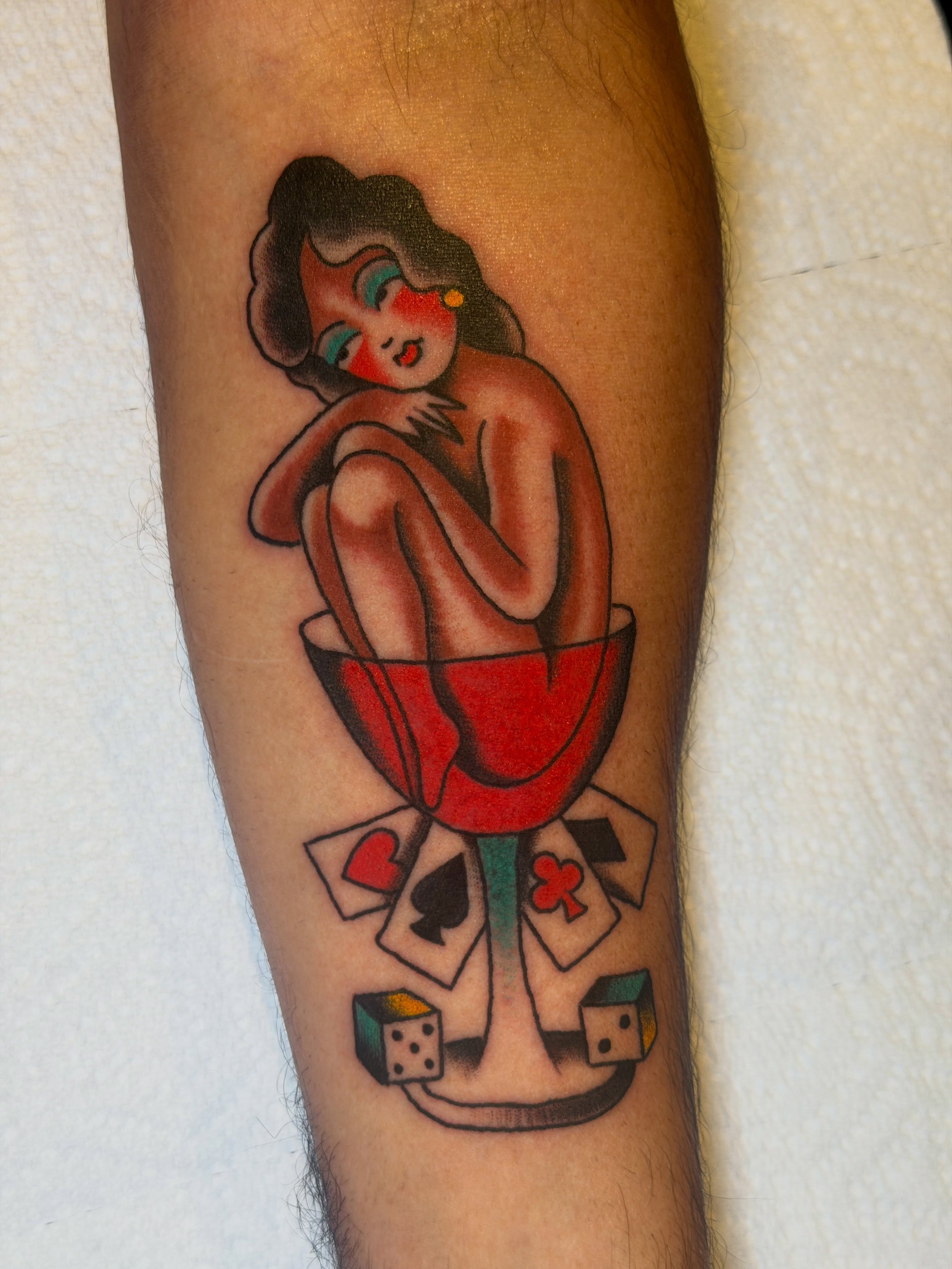 Naked woman in wine glass American traditional tattoo on the forearm by ๐
๐ฆ๐๐ซ๐ ๐ ๐๐ข๐ฉ๐ฆ๐ ๐ฆ๐ ๐๐๐ฏ๐ฆ๐