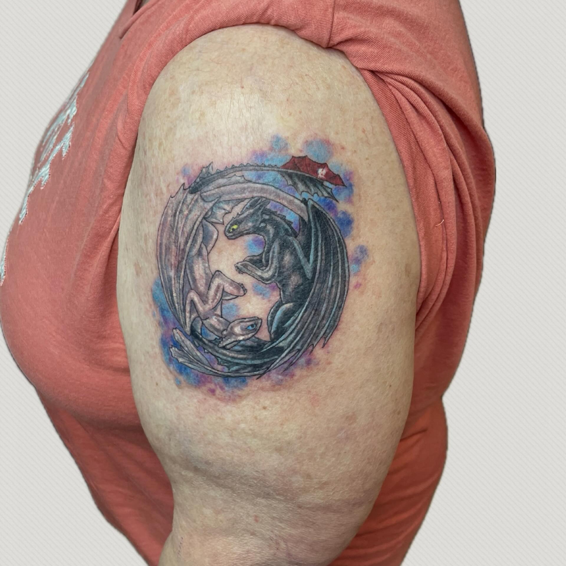 Tattoo by @mstarkweatherart — dotwork, watercolor