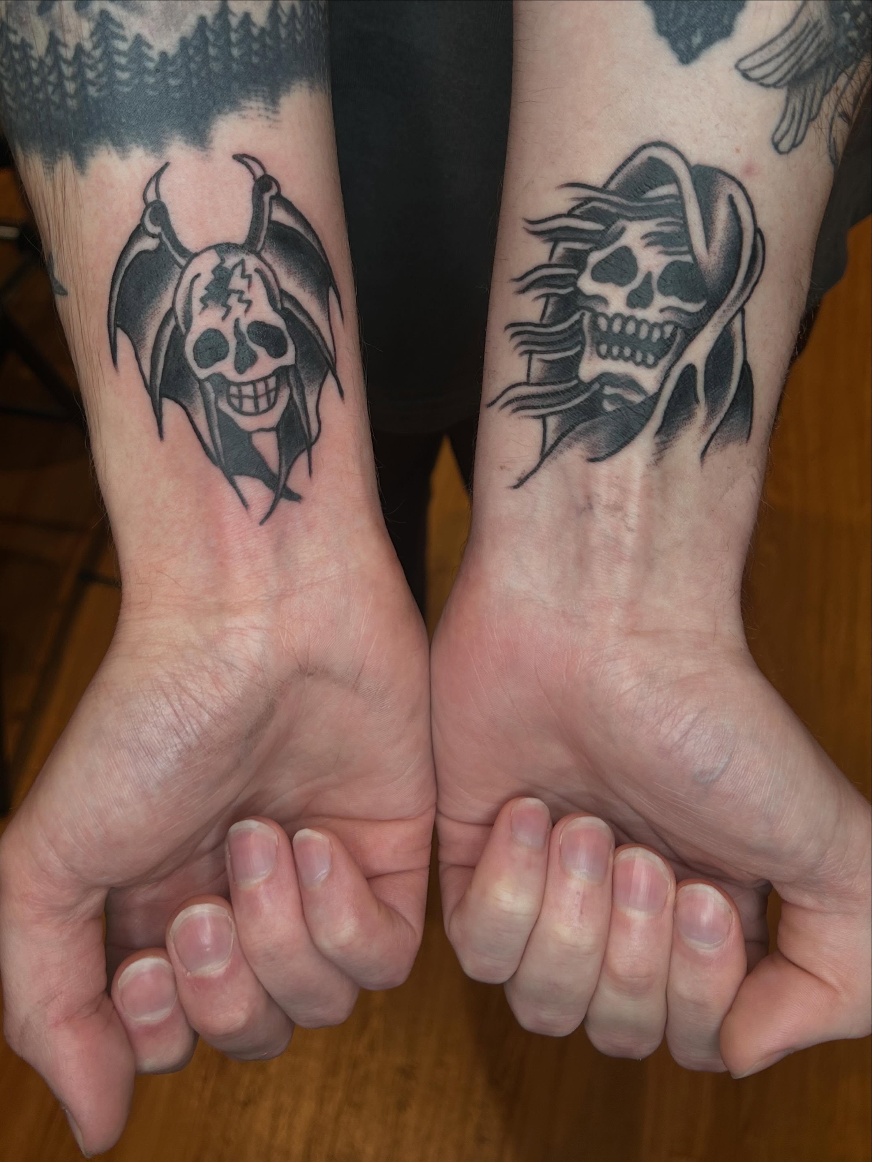 Skull black and grey tattoo on the forearm by Casey Lewis - Tattoo Artist, Cleveland Ohio