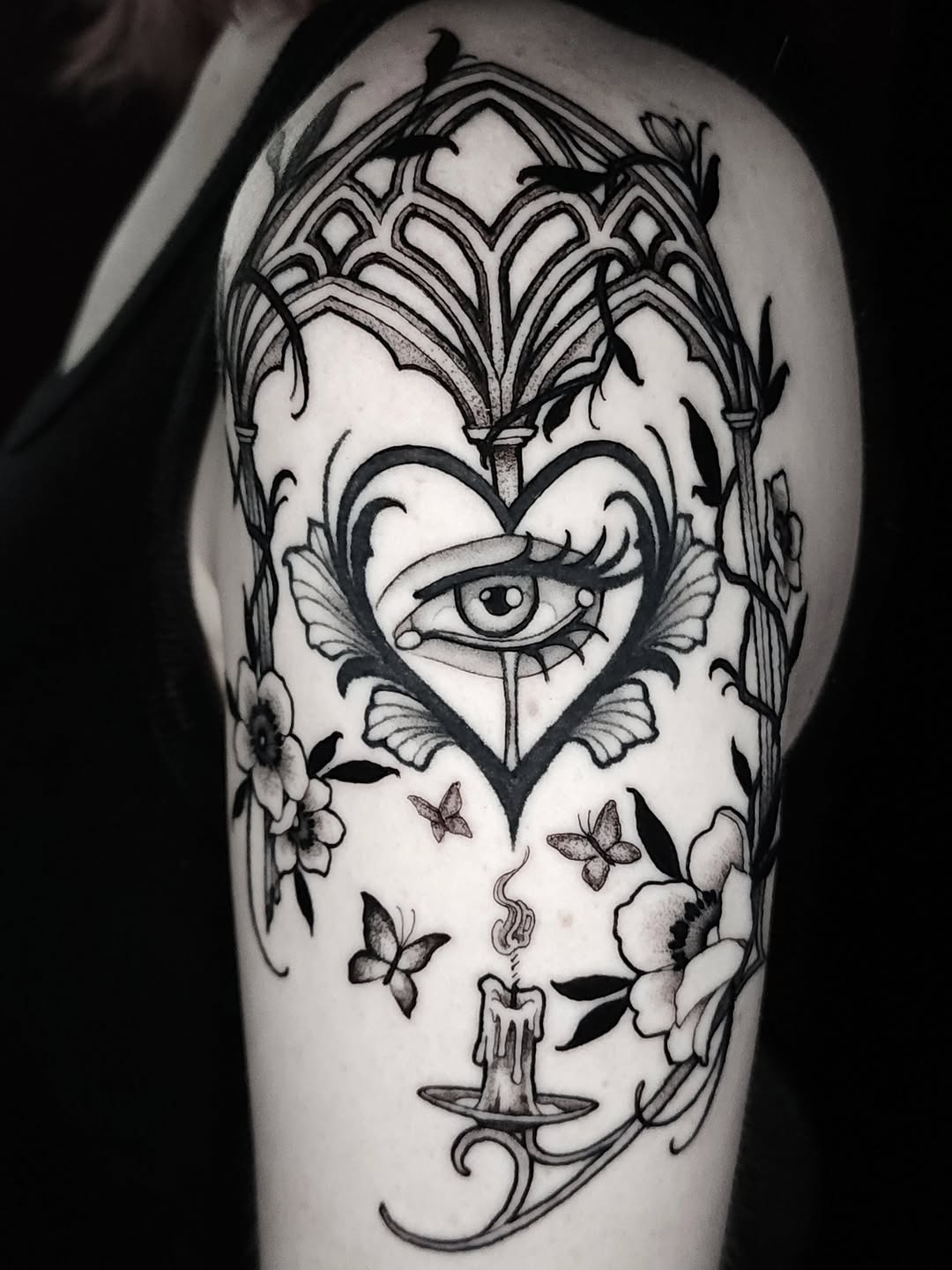 Tattoo by @inkeyestattoo — black_and_grey, ornamental
