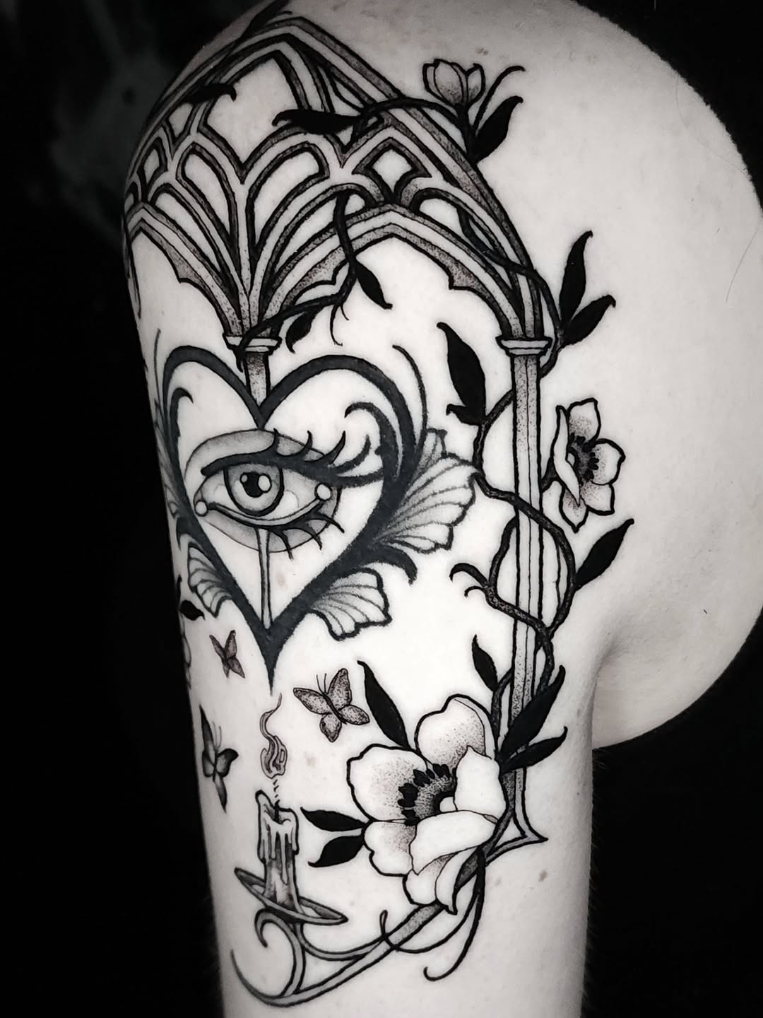 Tattoo by @inkeyestattoo — black_and_grey, ornamental