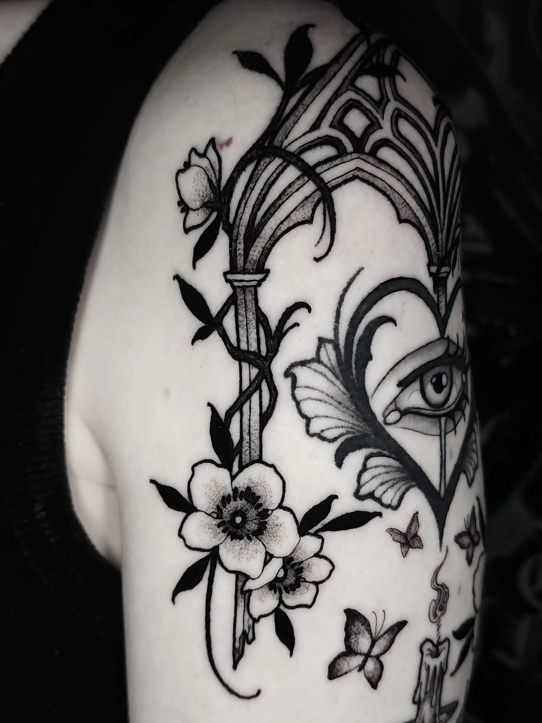 Tattoo by @inkeyestattoo — black_and_grey, ornamental