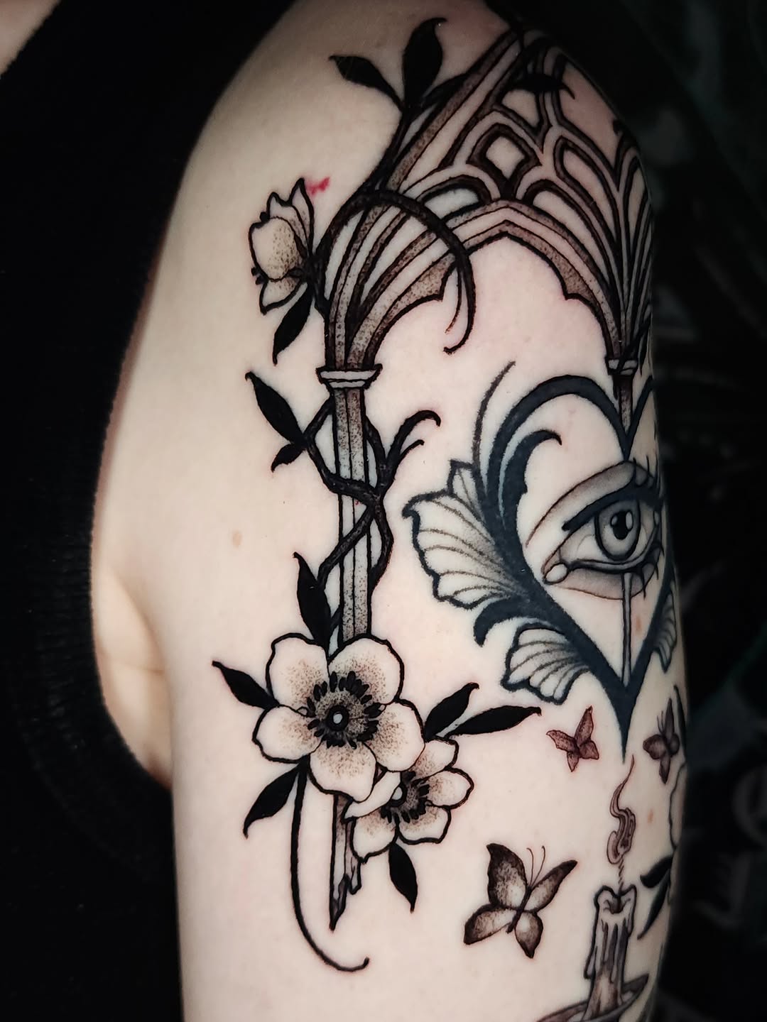 Tattoo by @inkeyestattoo — black_and_grey, ornamental