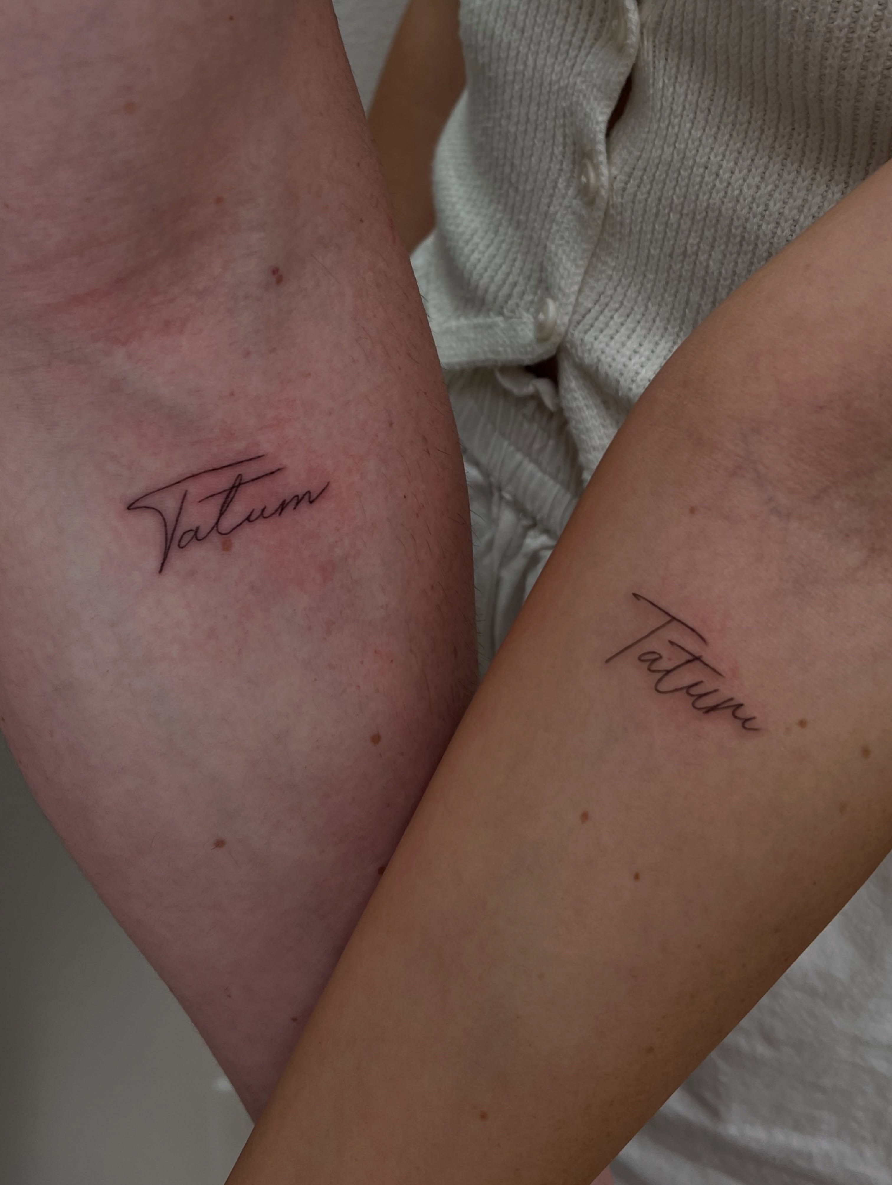 Tatum lettering script tattoo on the forearm by Vanessa ♡ UTAH FINE LINE TATTOO + LIP BLUSH