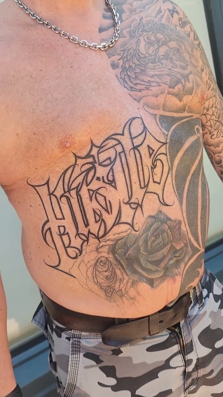 Script and rose Chicano tattoo by mr.scriptkeeper