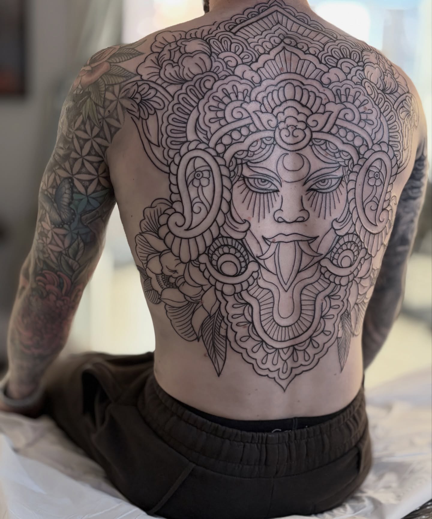 Medusa ornamental tattoo on the back by Ruth Ormsby-Ashworth