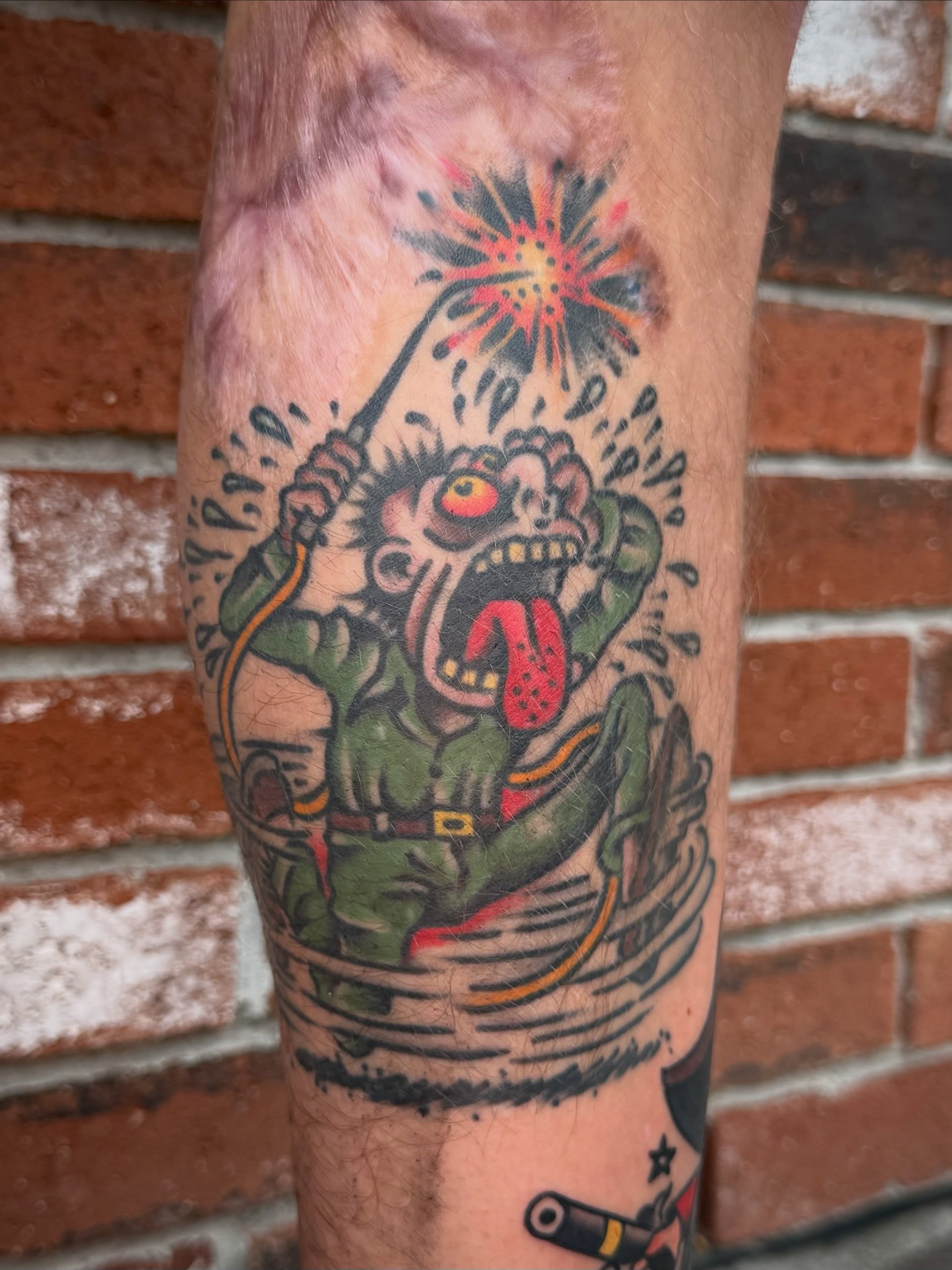 Zombie soldier American traditional tattoo on the forearm by Maximilian Harrison