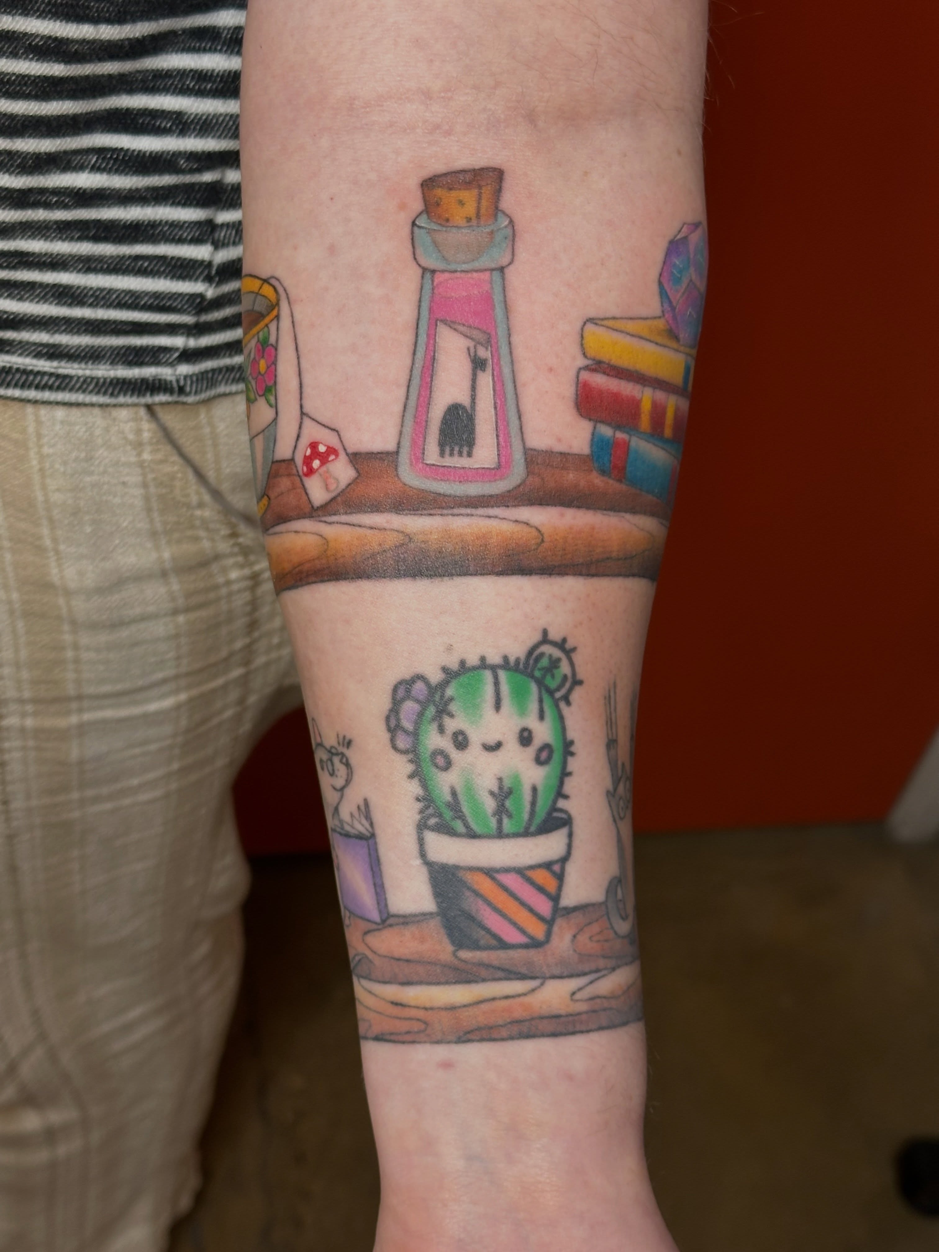 Cactus new school tattoo on the forearm by Lauren DeLizza