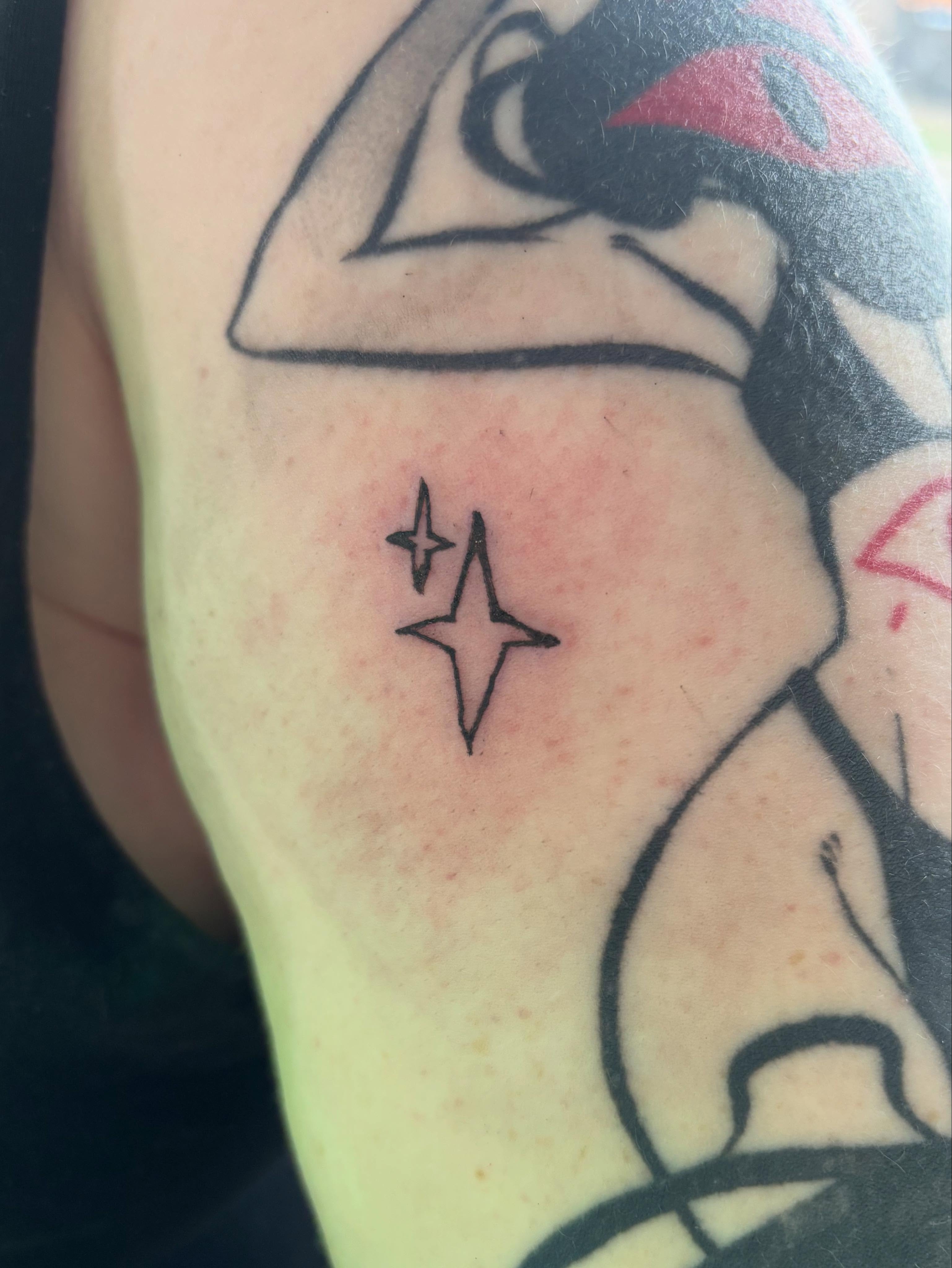 Stars geometric tattoo on the forearm by Hiro Robinson